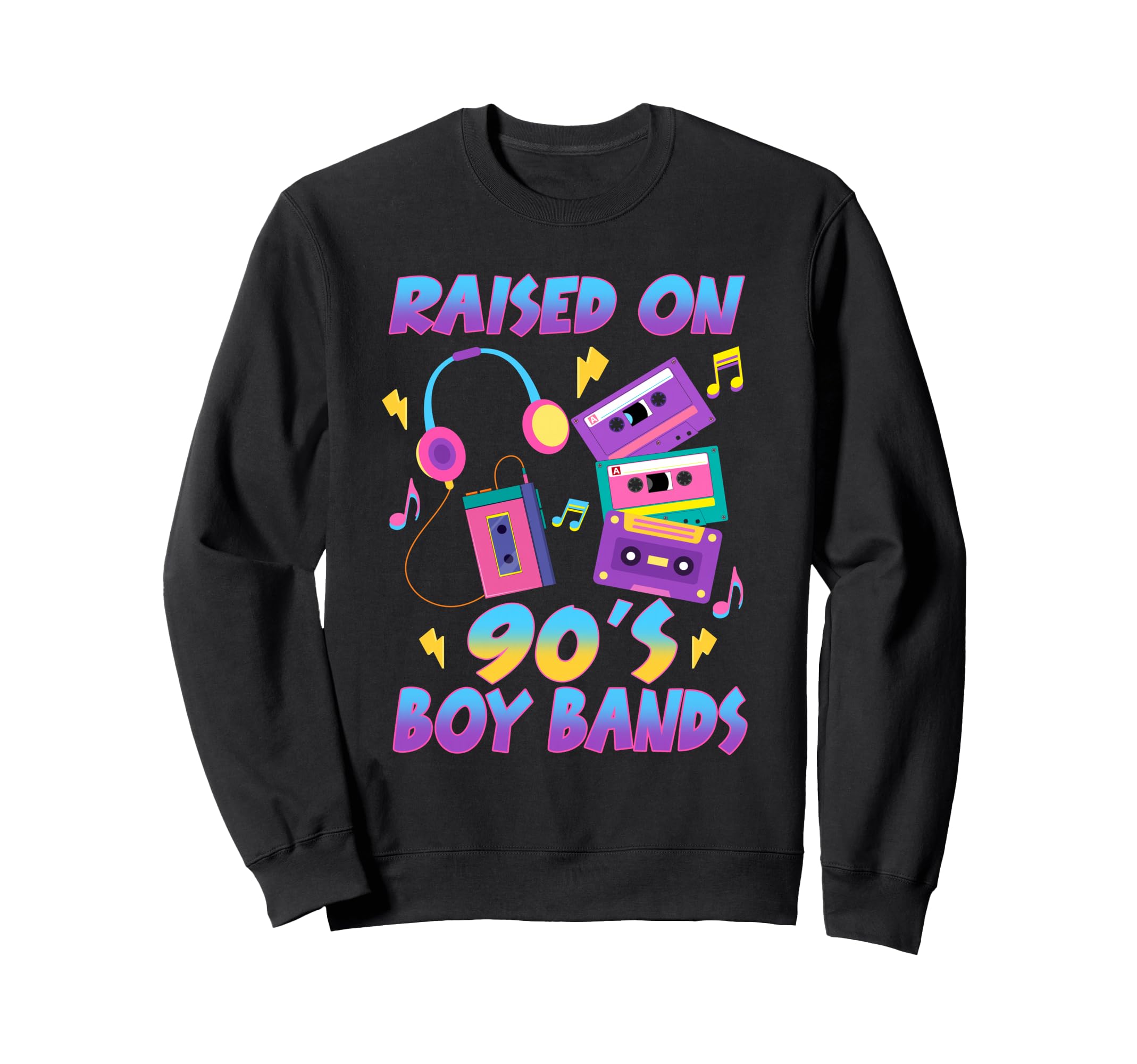 Raised 90S Bands Cassette Tape Sweatshirt - Graphic Print Men Women - T-Shirt, Sweatshirt, Hoodie