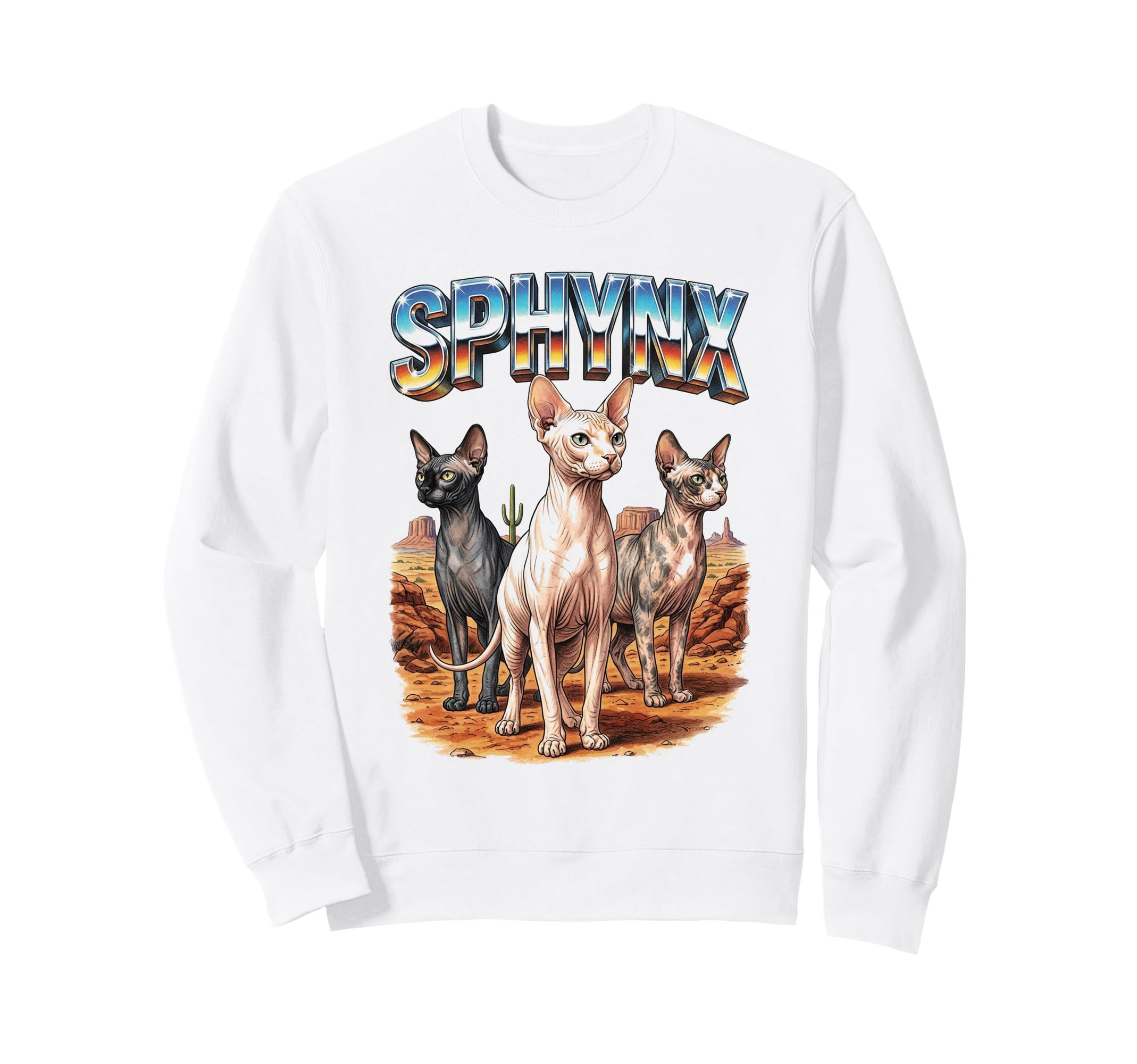 Sphynx Cat 70S 90S Sphynx Cat Sweatshirt - Trendy Graphic for Adults - T-Shirt, Sweatshirt, Hoodie