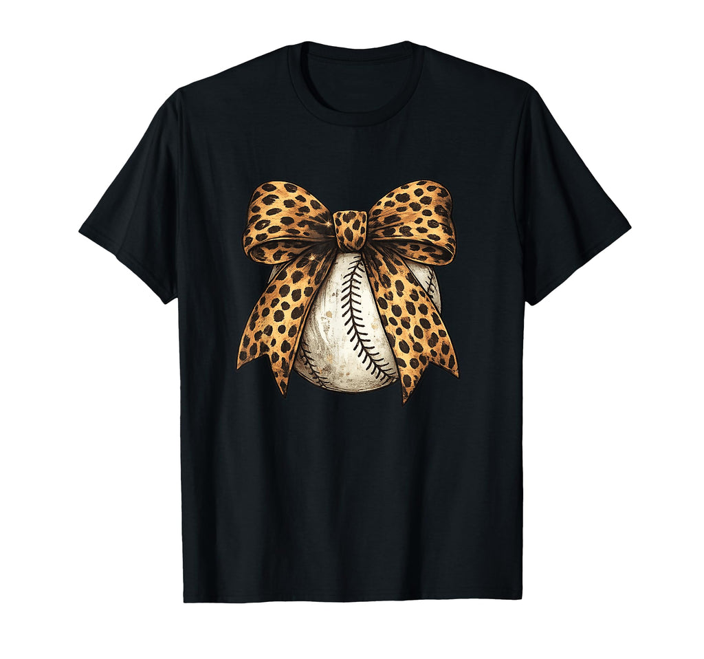 Leopard Baseball Bow Baseball Mom Game T-Shirt - Graphic Print Men Women - T-Shirt, Sweatshirt, Hoodie