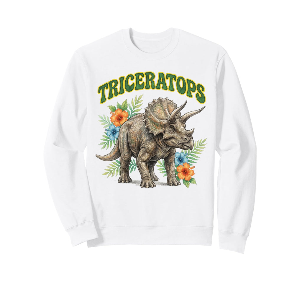 Triceratops Groovy Floral Sweatshirt - Custom Art Print Men Women - T-Shirt, Sweatshirt, Hoodie