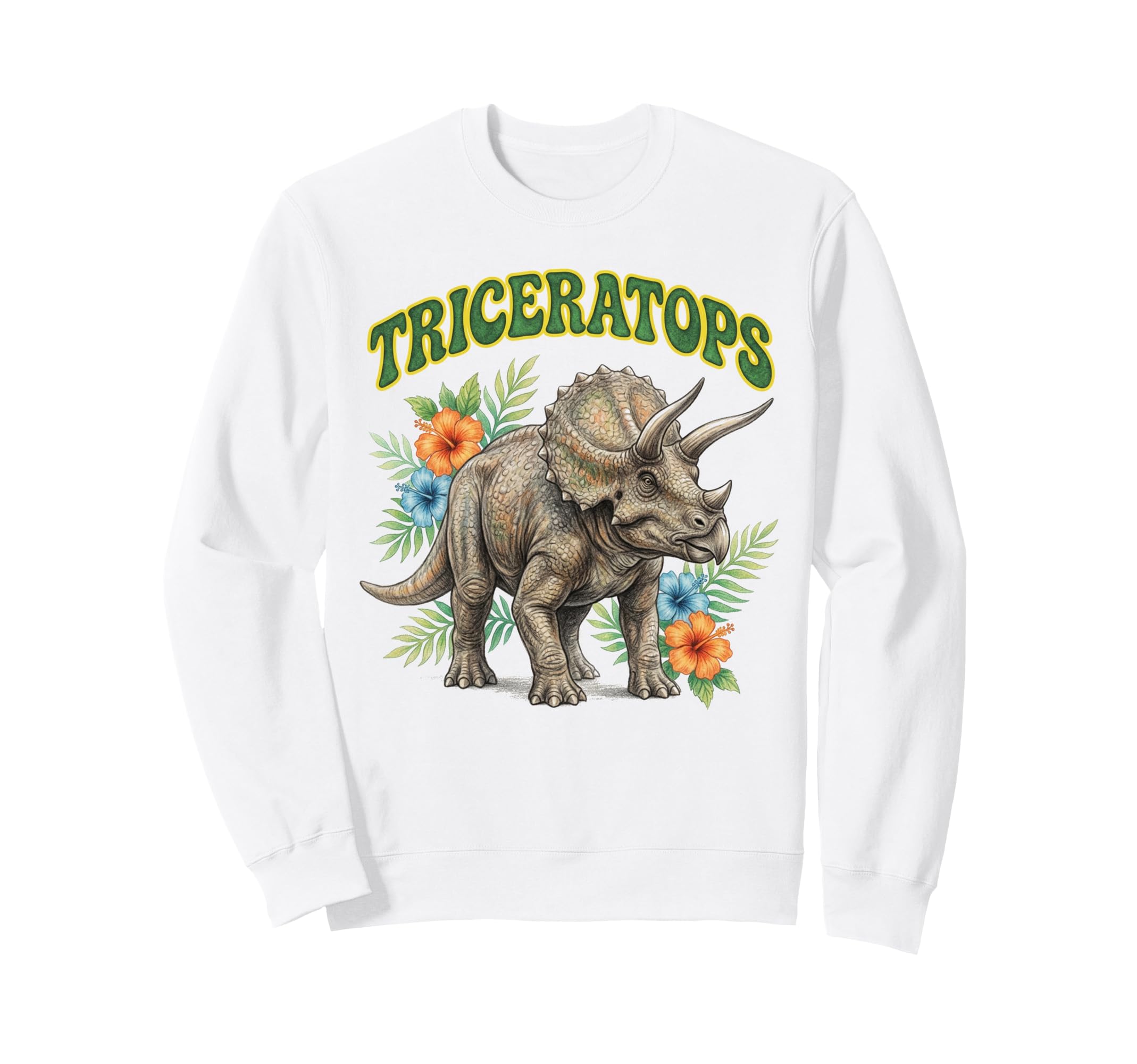 Triceratops Groovy Floral Sweatshirt - Custom Art Print Men Women - T-Shirt, Sweatshirt, Hoodie