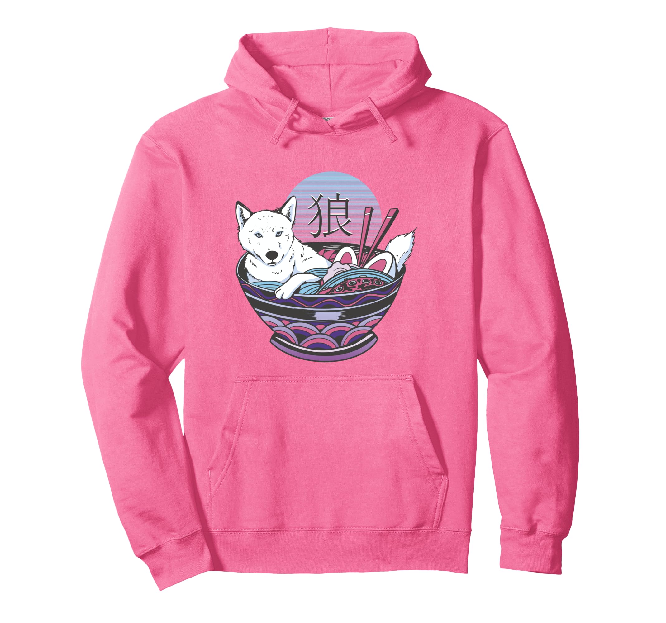 Vaporwave Wolf Ramen Bowl Japanese Hoodie - Trendy Graphic Men Women - T-Shirt, Sweatshirt, Hoodie