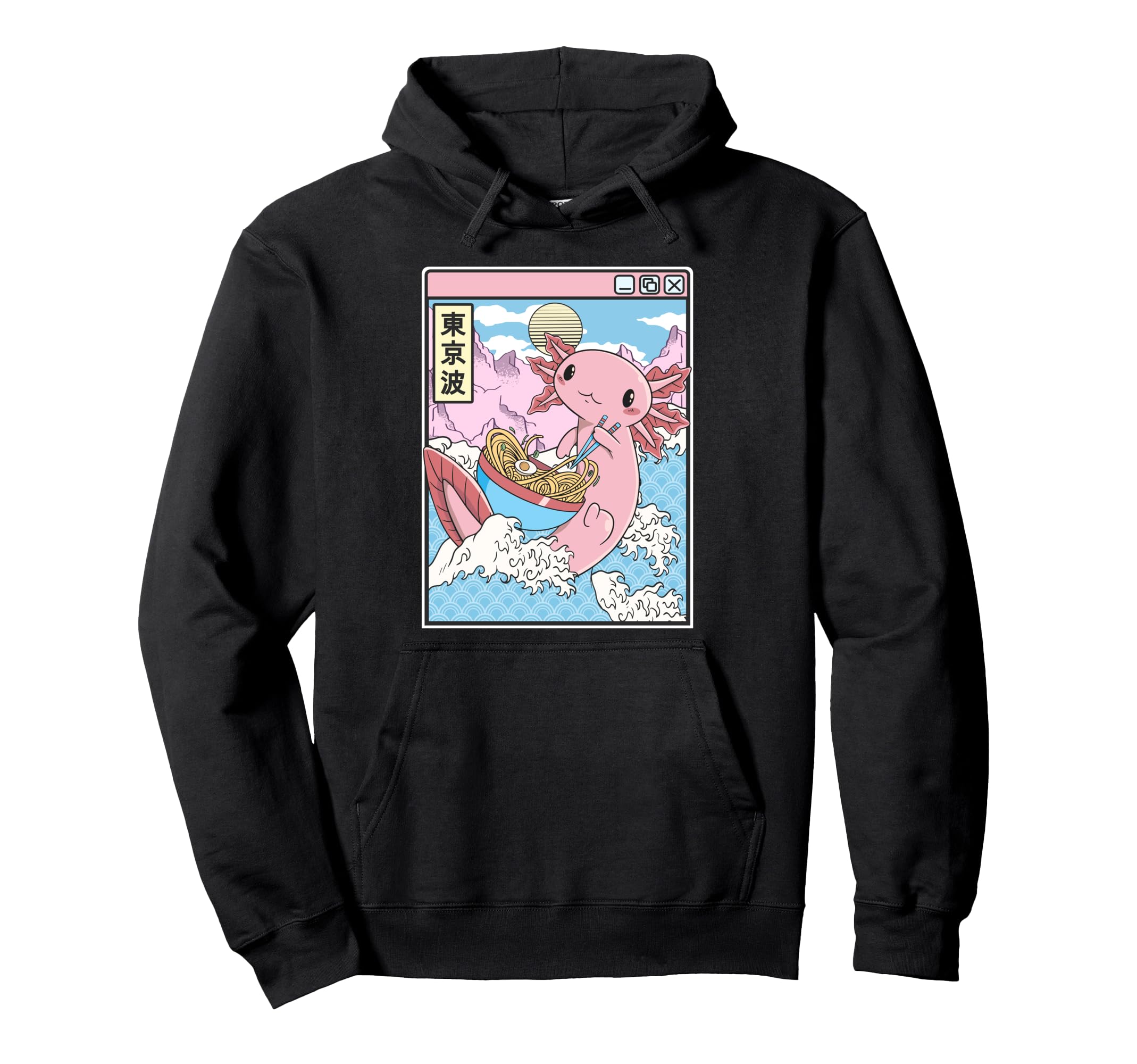 Axolotl Eating Ramen Japan Waves Anime Hoodie - Streetwear Style Men Women - T-Shirt, Sweatshirt, Hoodie