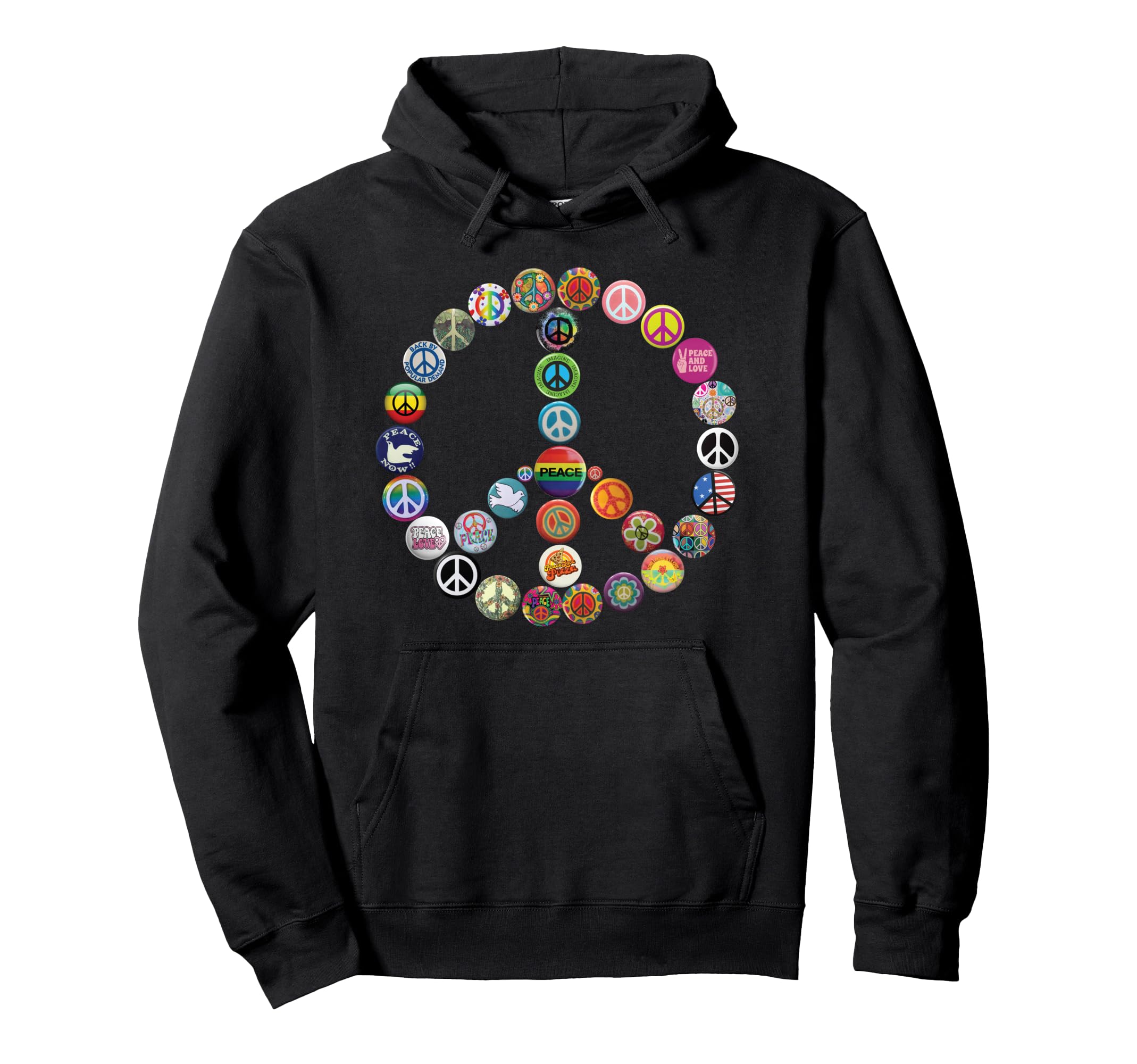 Peace Sign Buttons Hippie Costume Hoodie - Fun Novelty Design Men Women - T-Shirt, Sweatshirt, Hoodie