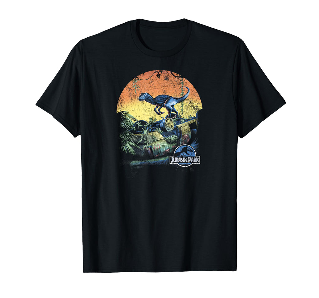Jurassic World Raptor Sunset Jungle T-Shirt - Fun Novelty Design for Adults - T-Shirt, Sweatshirt, Hoodie