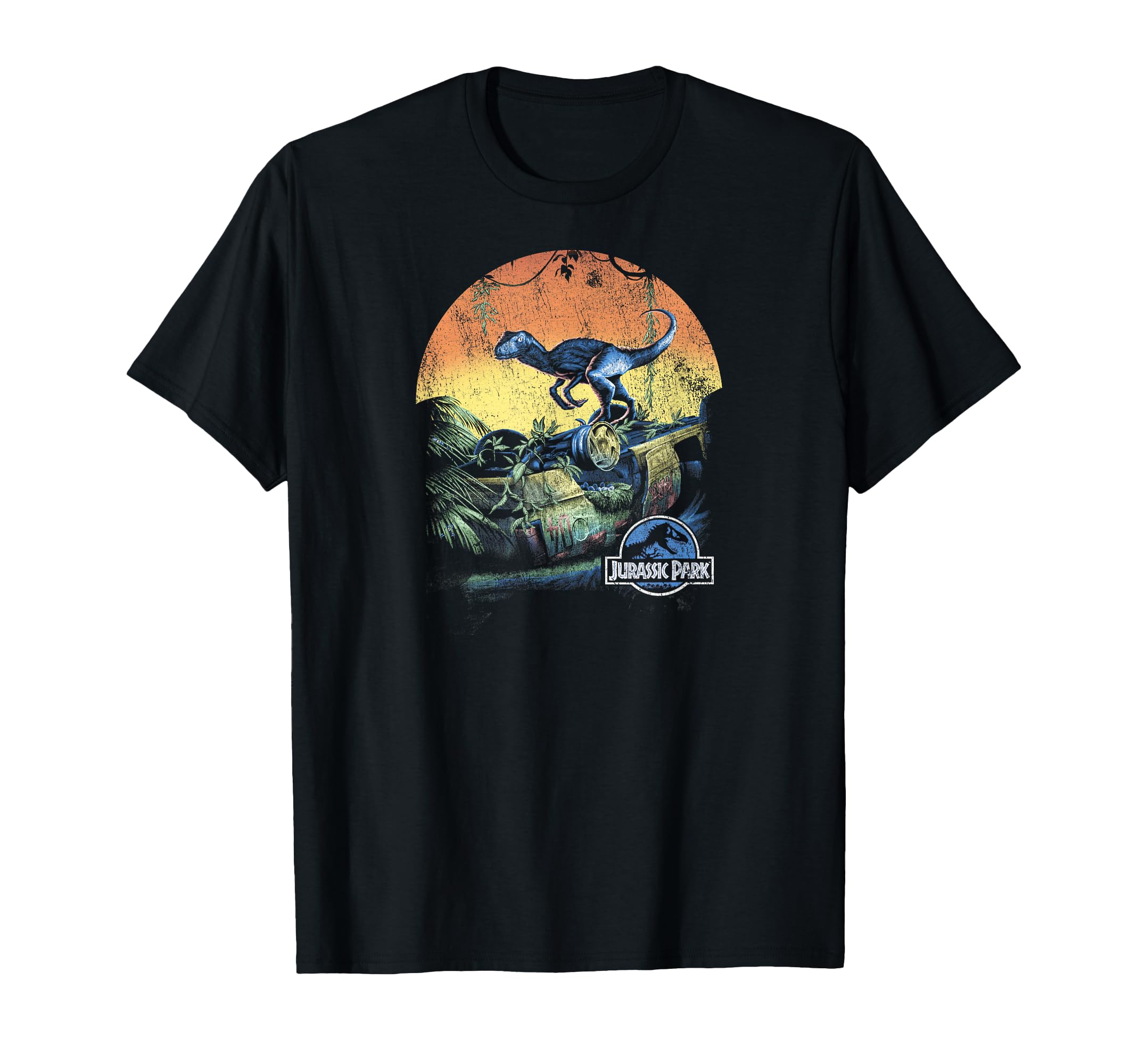 Jurassic World Raptor Sunset Jungle T-Shirt - Fun Novelty Design for Adults - T-Shirt, Sweatshirt, Hoodie