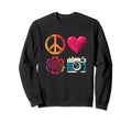 Peace Love And Camera Peace Symbol Sweatshirt - Trendy Graphic Unisex - T-Shirt, Sweatshirt, Hoodie