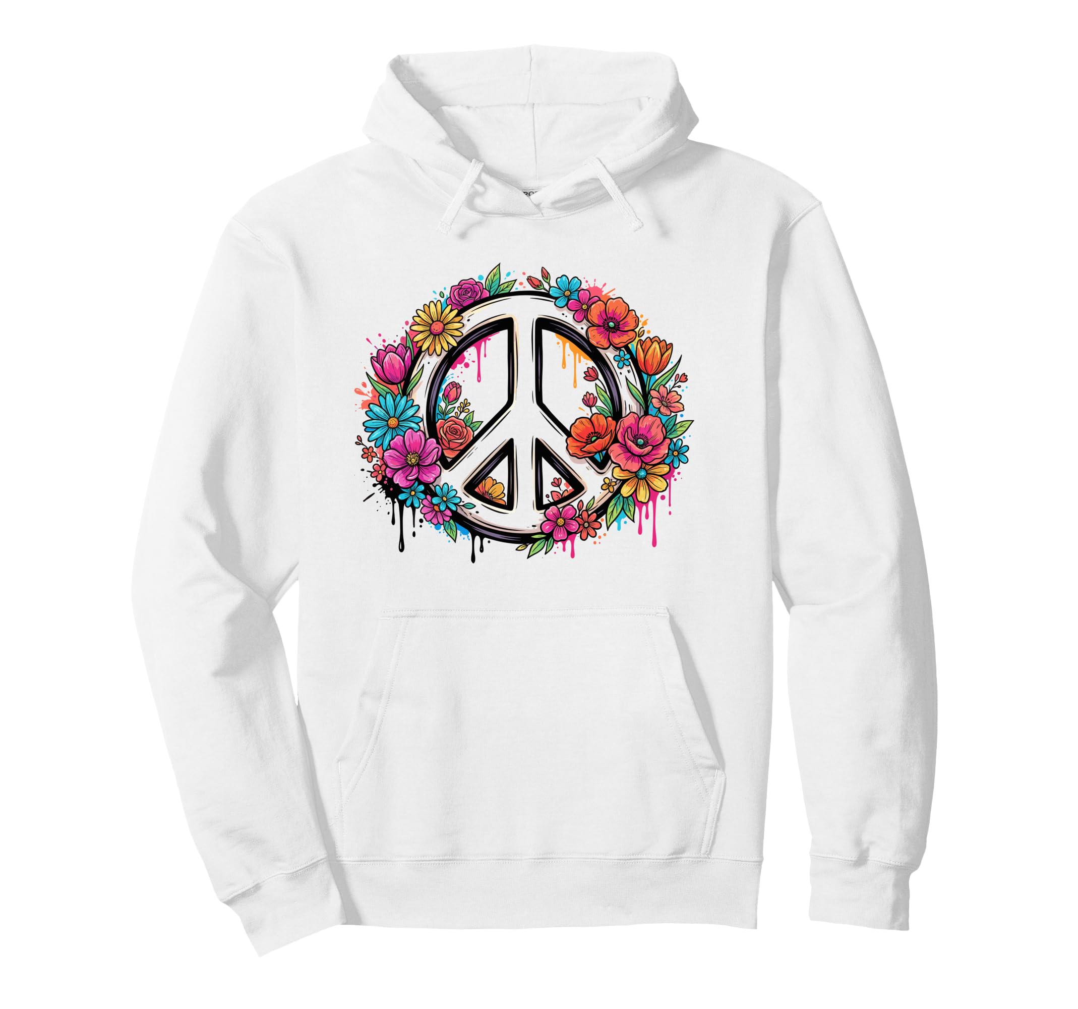 Colorful Peace Sign Flower Hippie Art Hoodie - Trendy Graphic for Adults - T-Shirt, Sweatshirt, Hoodie