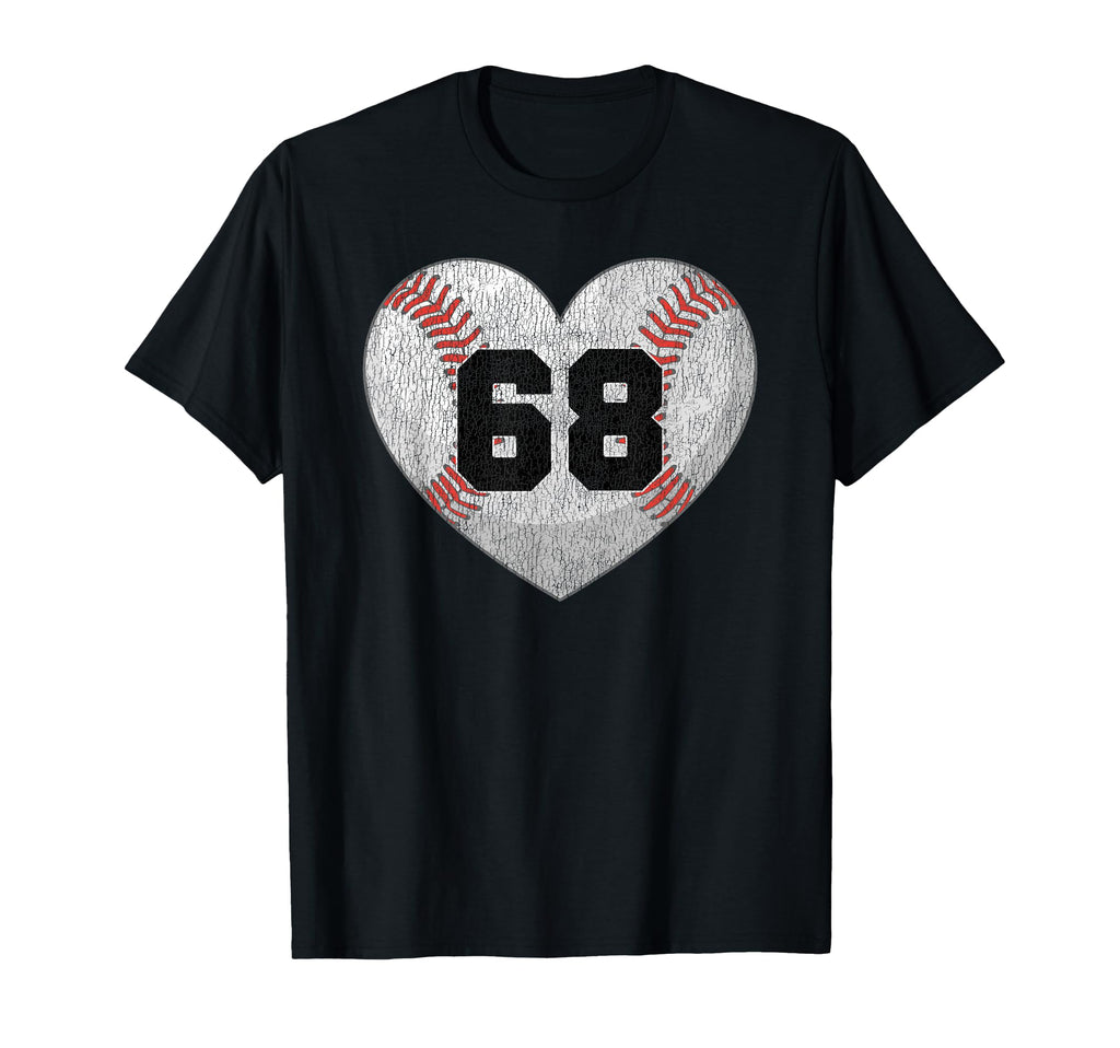 Baseball Number 68 Distressed Heart T-Shirt - Fun Novelty Design Unisex - T-Shirt, Sweatshirt, Hoodie