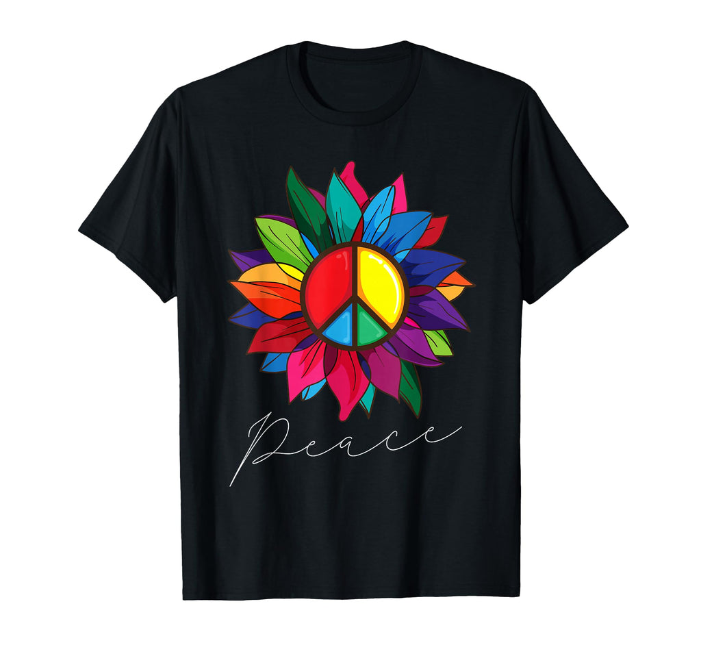 Sunflower Flower Rainbow Peace Sign T-Shirt - Minimalist Print Men Women - T-Shirt, Sweatshirt, Hoodie