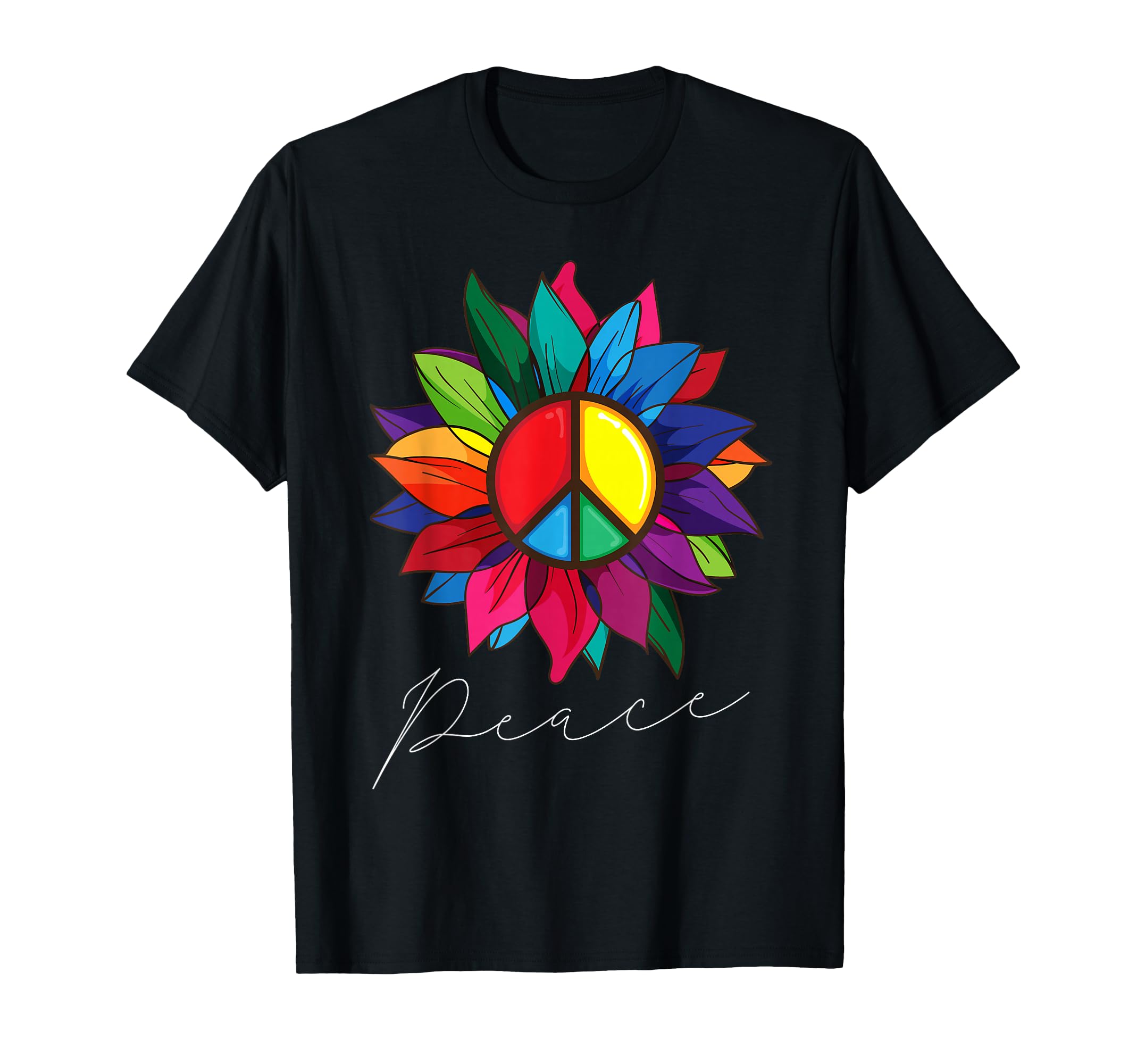 Sunflower Flower Rainbow Peace Sign T-Shirt - Minimalist Print Men Women - T-Shirt, Sweatshirt, Hoodie