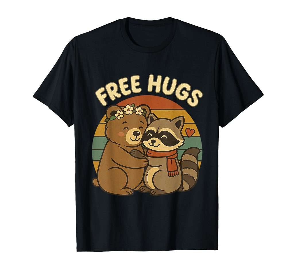 Free Hugs Bear Raccoon Sunset Animal Hug T-Shirt - Minimalist Print Unisex - T-Shirt, Sweatshirt, Hoodie