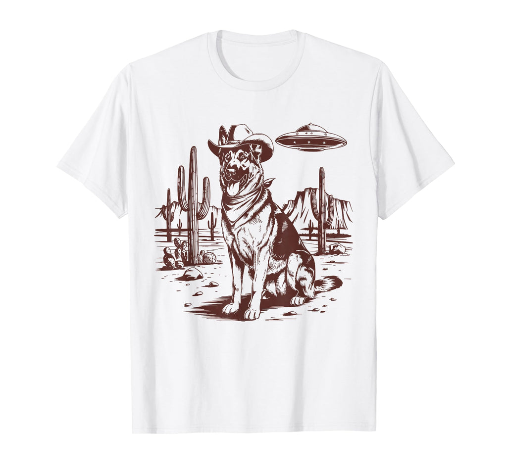 German Shepherd Ufo Western Alien 90S T-Shirt - Novelty Apparel Unisex - T-Shirt, Sweatshirt, Hoodie
