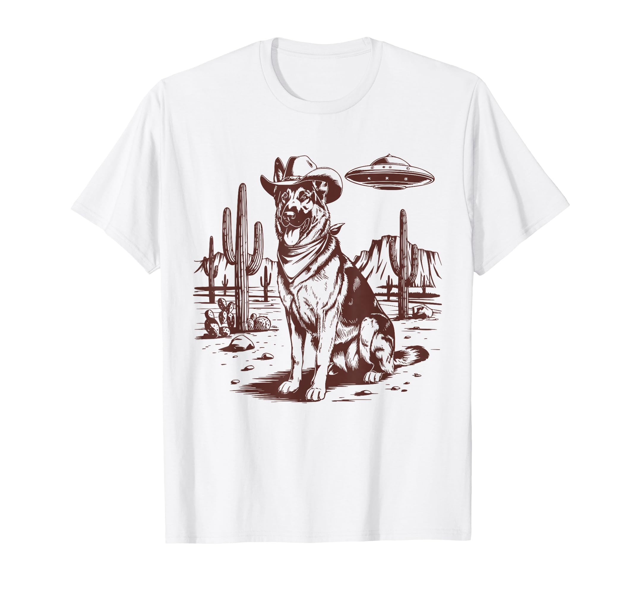 German Shepherd Ufo Western Alien 90S T-Shirt - Novelty Apparel Unisex - T-Shirt, Sweatshirt, Hoodie