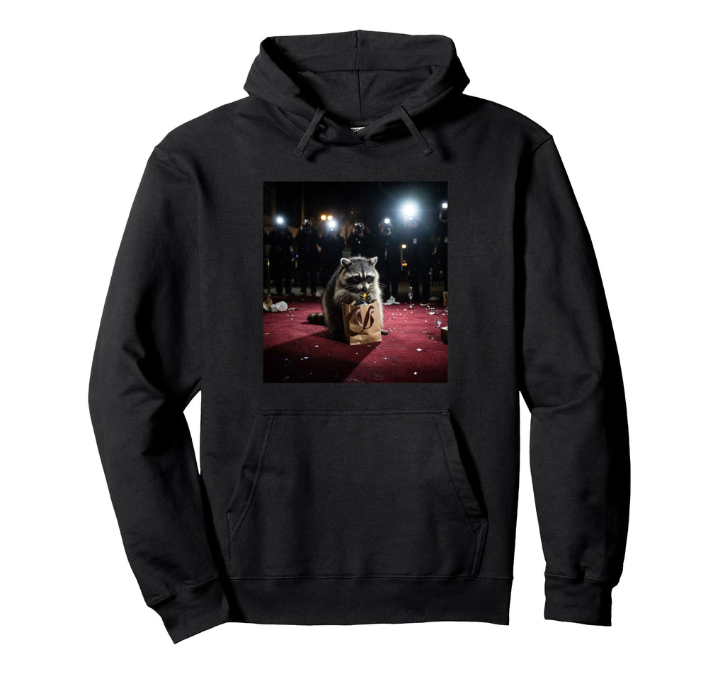 Funny Raccoon Raiding Red Carpet Party Hoodie - Casual Everyday Wear Unisex - T-Shirt, Sweatshirt, Hoodie