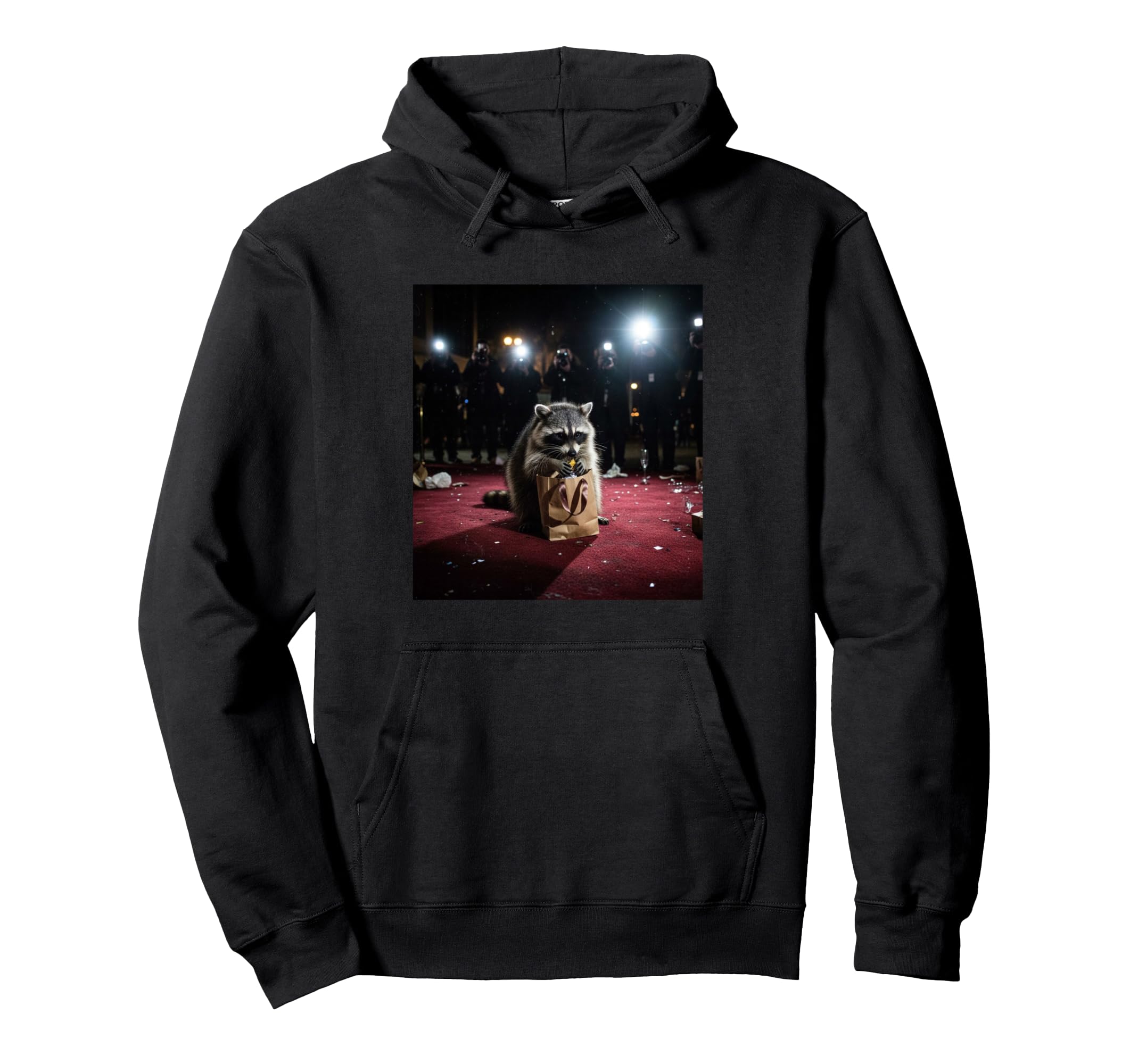 Funny Raccoon Raiding Red Carpet Party Hoodie - Casual Everyday Wear Unisex - T-Shirt, Sweatshirt, Hoodie