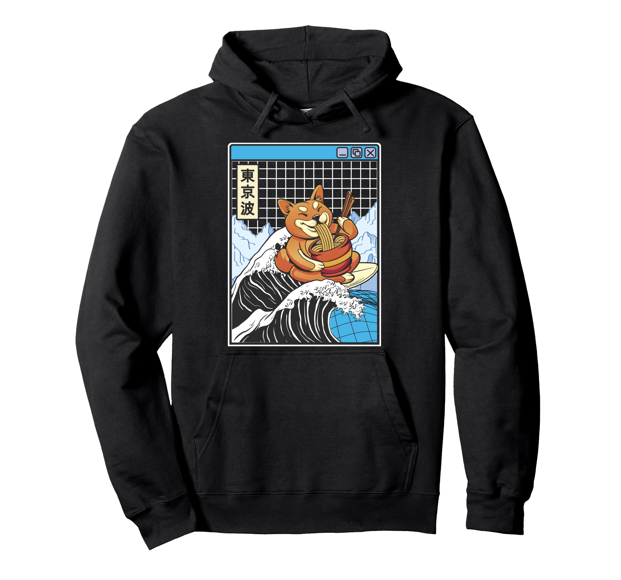 Shiba Inu Eating Ramen Surfing Kanagawa Hoodie - Novelty Apparel Men Women - T-Shirt, Sweatshirt, Hoodie