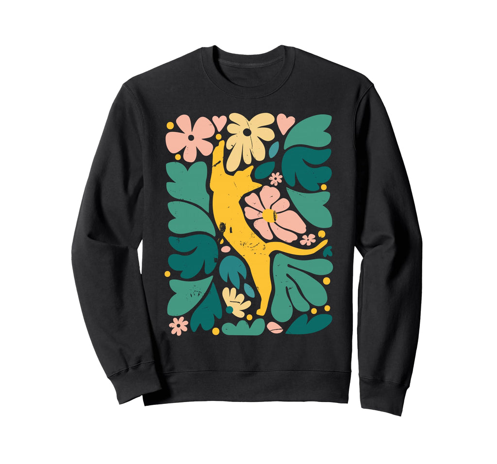 Cat Lovers Boho Matisse Flower Sweatshirt - Fun Novelty Design Men Women - T-Shirt, Sweatshirt, Hoodie