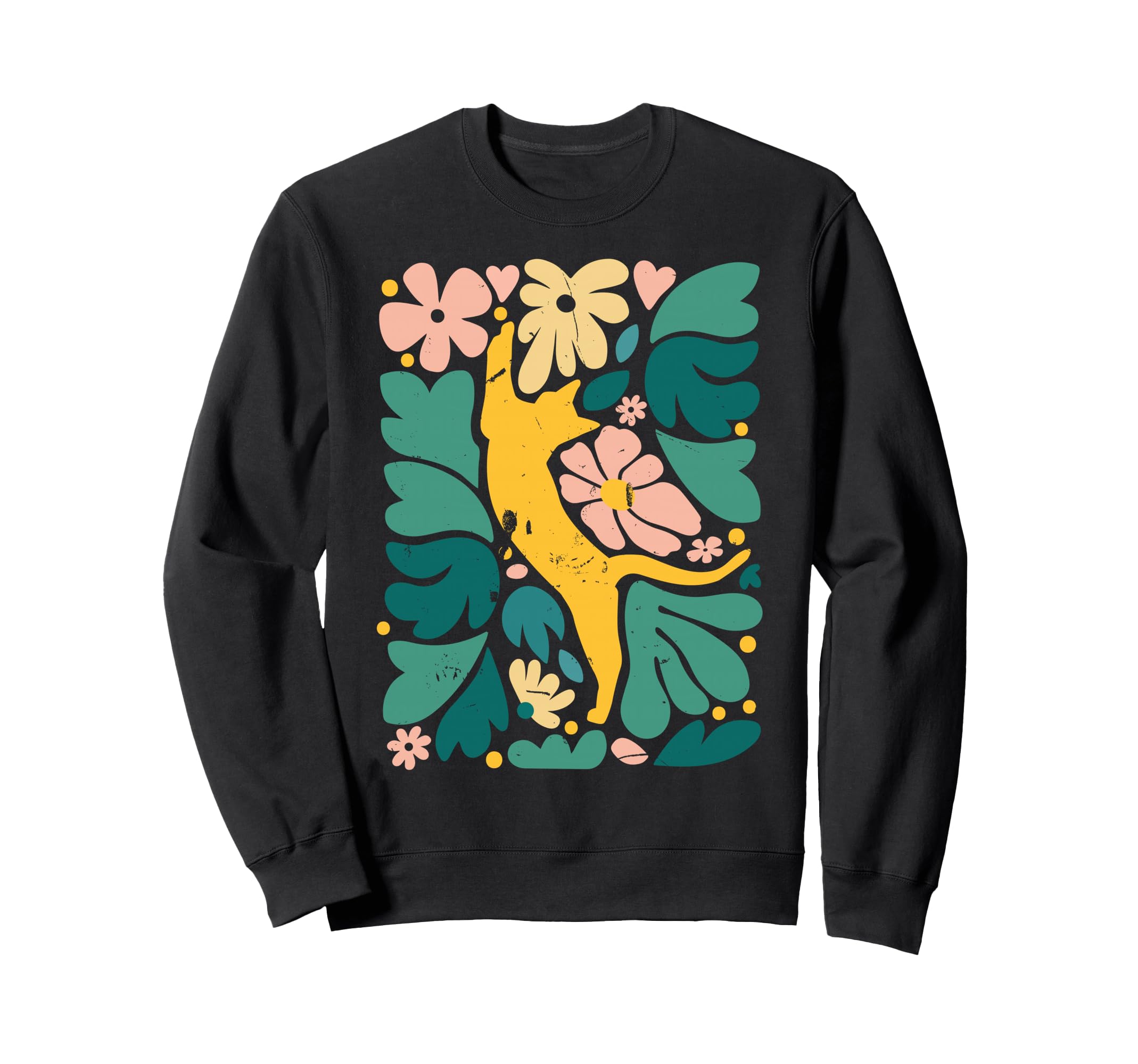 Cat Lovers Boho Matisse Flower Sweatshirt - Fun Novelty Design Men Women - T-Shirt, Sweatshirt, Hoodie