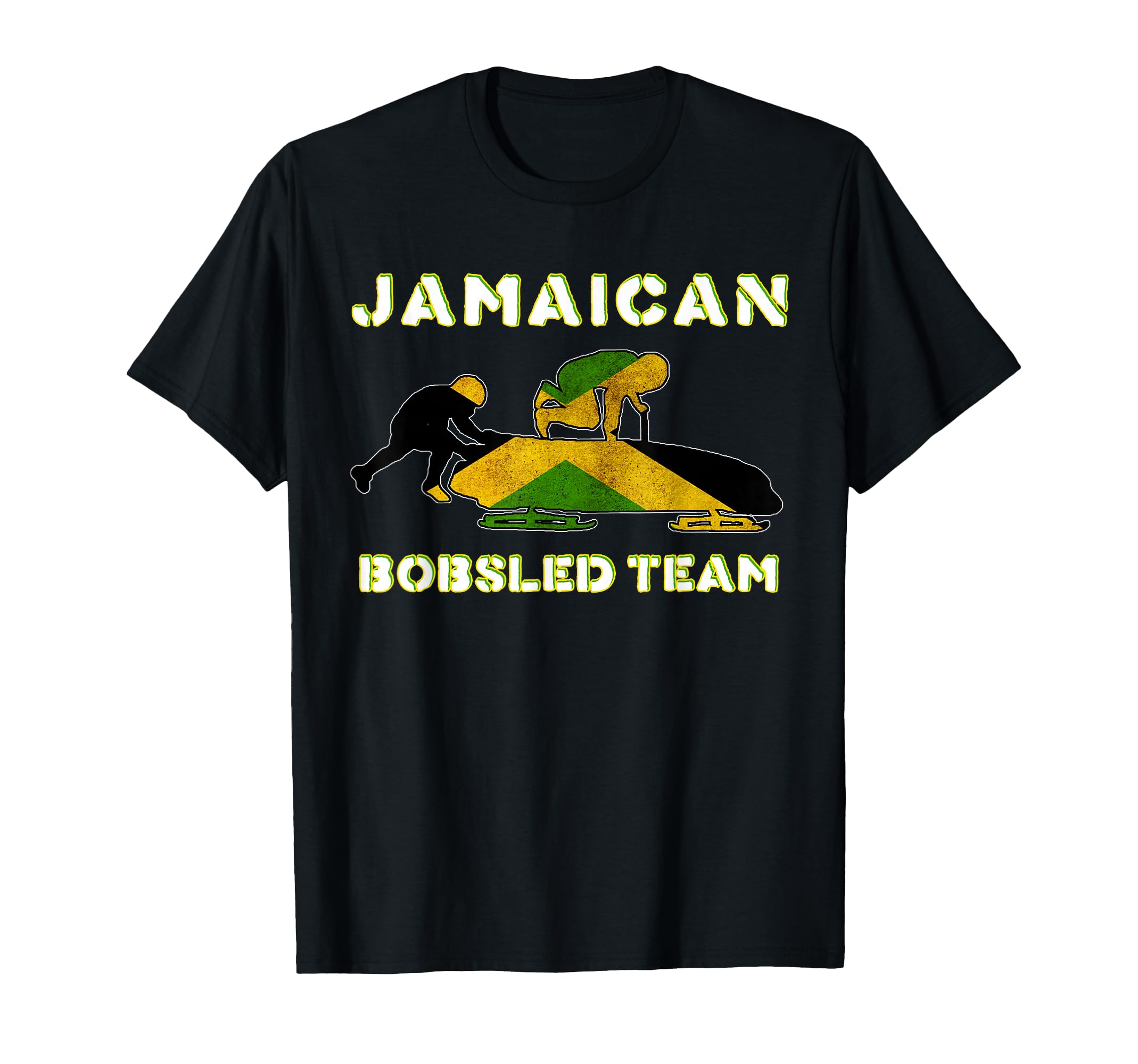 Jamaica Bobsled Black Distressed Flag T-Shirt - Aesthetic Graphic Unisex - T-Shirt, Sweatshirt, Hoodie