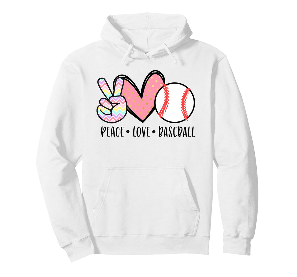 Peace Love Baseball Funny Teens Mom Hoodie - Trendy Graphic Men Women - T-Shirt, Sweatshirt, Hoodie