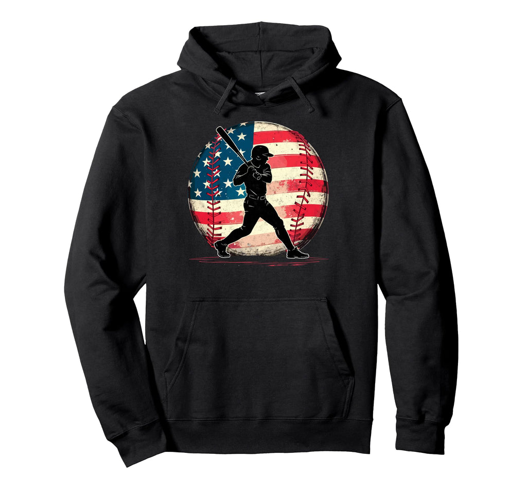 Baseball Us Flag Baseball Lover Dad Hoodie - Fun Novelty Design Men Women - T-Shirt, Sweatshirt, Hoodie