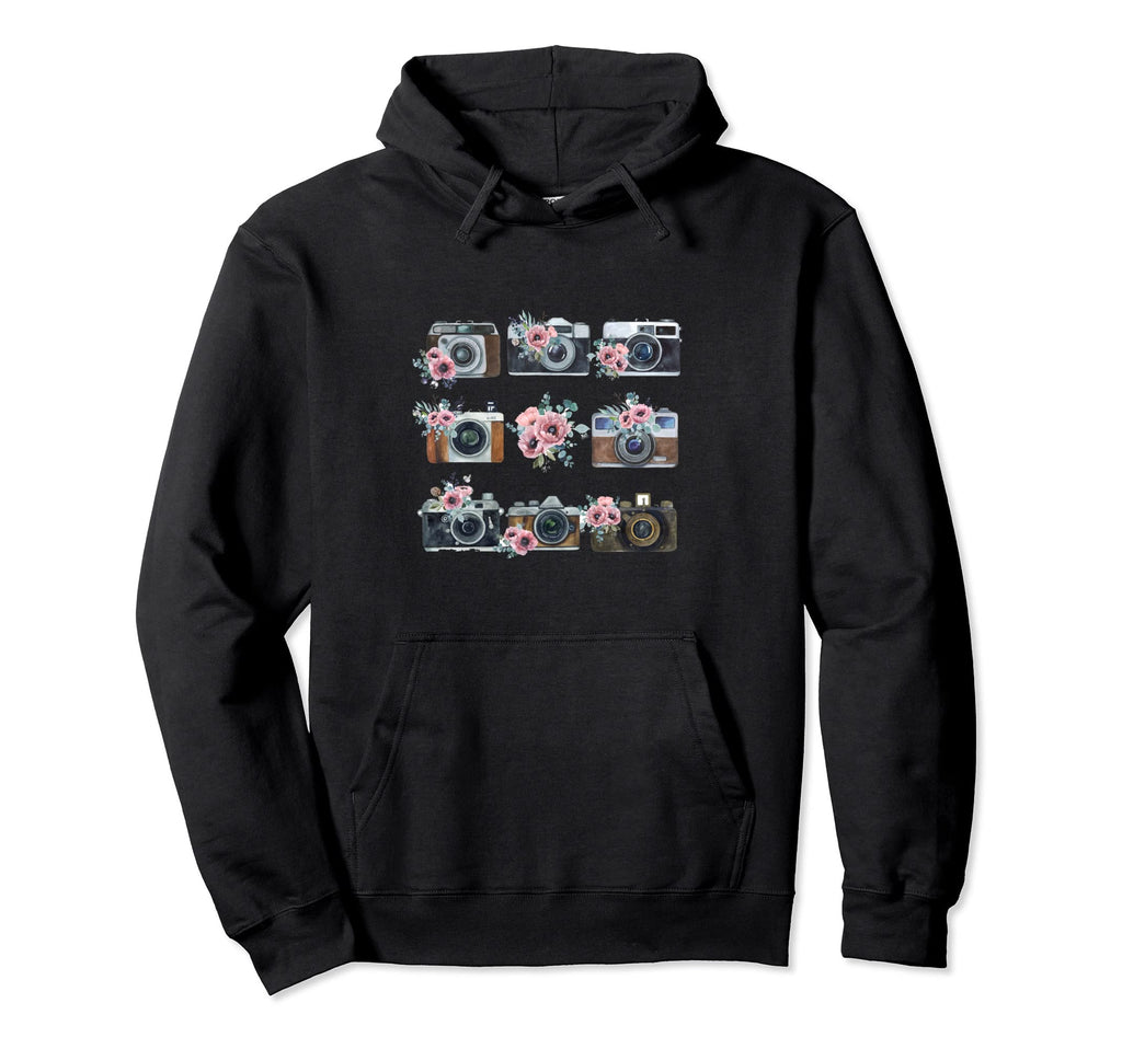 Cameras And Watercolor Flowers Hoodie - Trendy Graphic Men Women - T-Shirt, Sweatshirt, Hoodie
