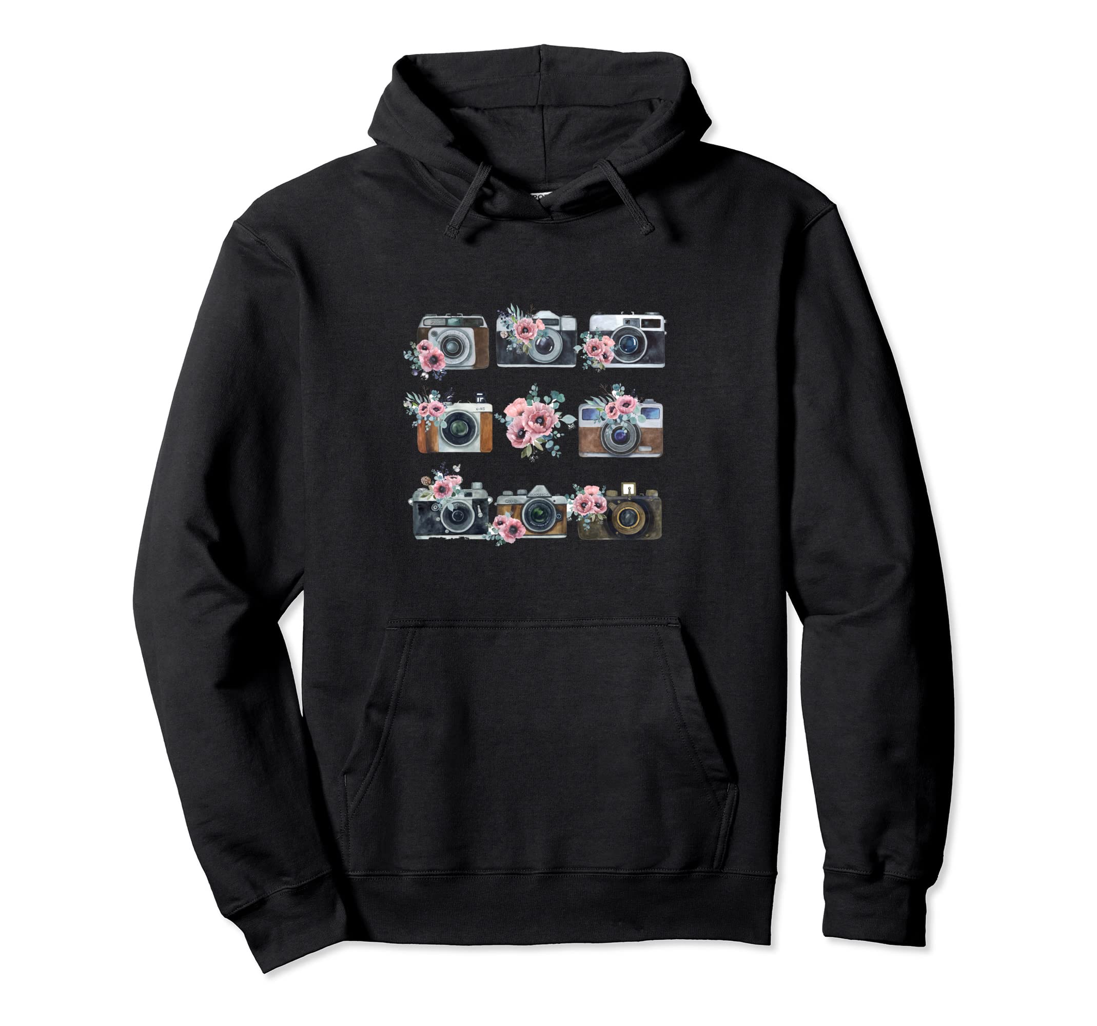 Cameras And Watercolor Flowers Hoodie - Trendy Graphic Men Women - T-Shirt, Sweatshirt, Hoodie