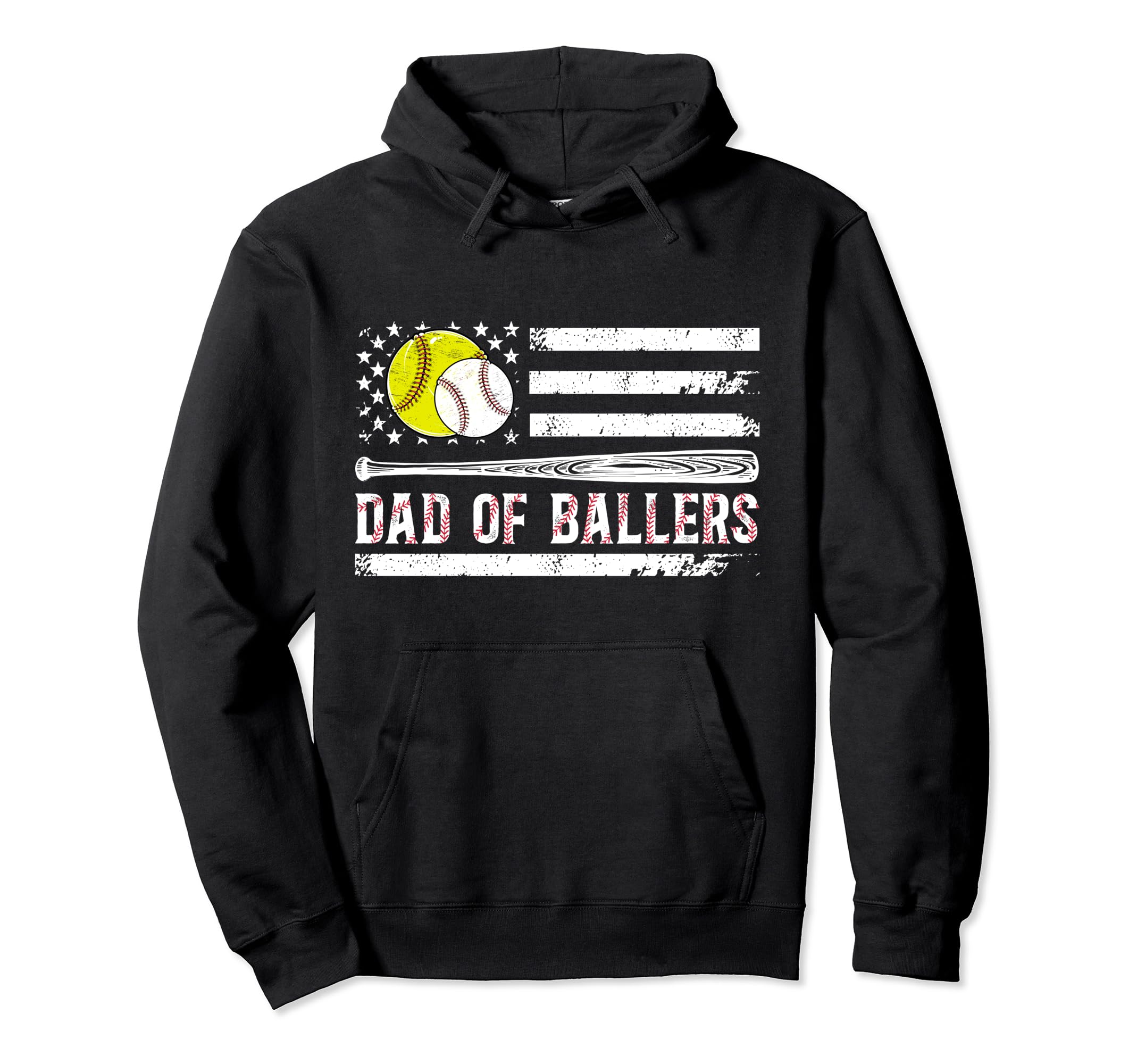 Dad Ballers Us Flag Softball Baseball Dad Hoodie - Graphic Print for Adults - T-Shirt, Sweatshirt, Hoodie