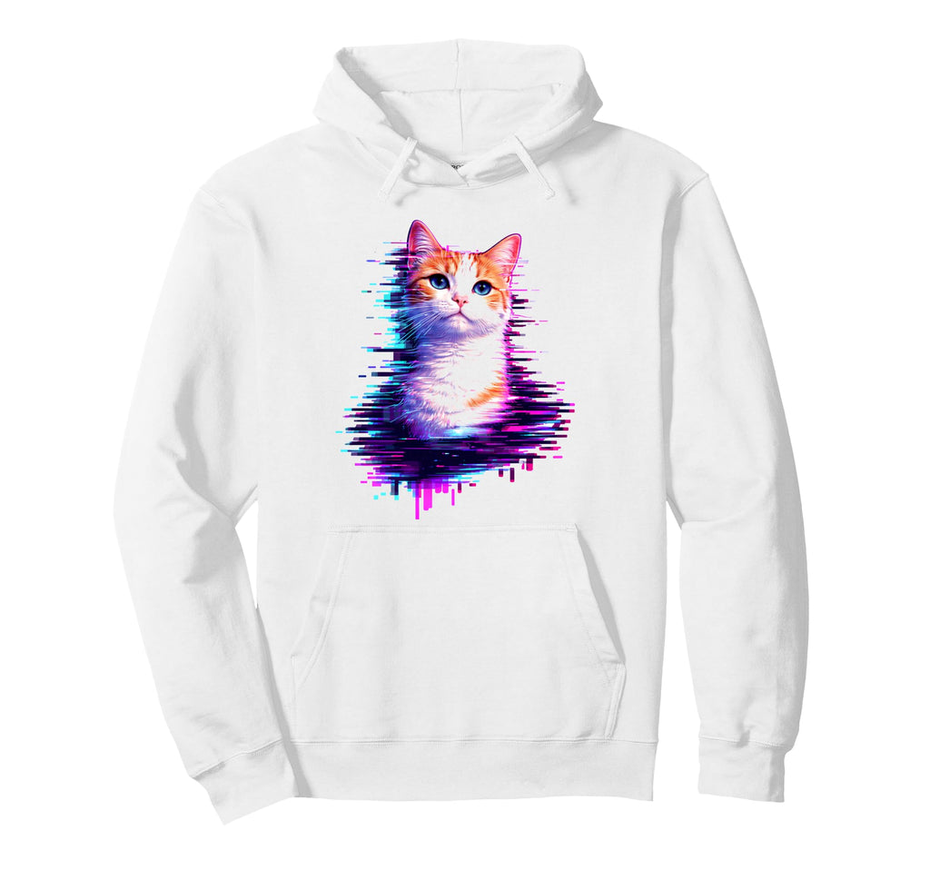 Vaporwave Glitch Cat Aesthetic Hoodie - Trendy Graphic for Adults - T-Shirt, Sweatshirt, Hoodie