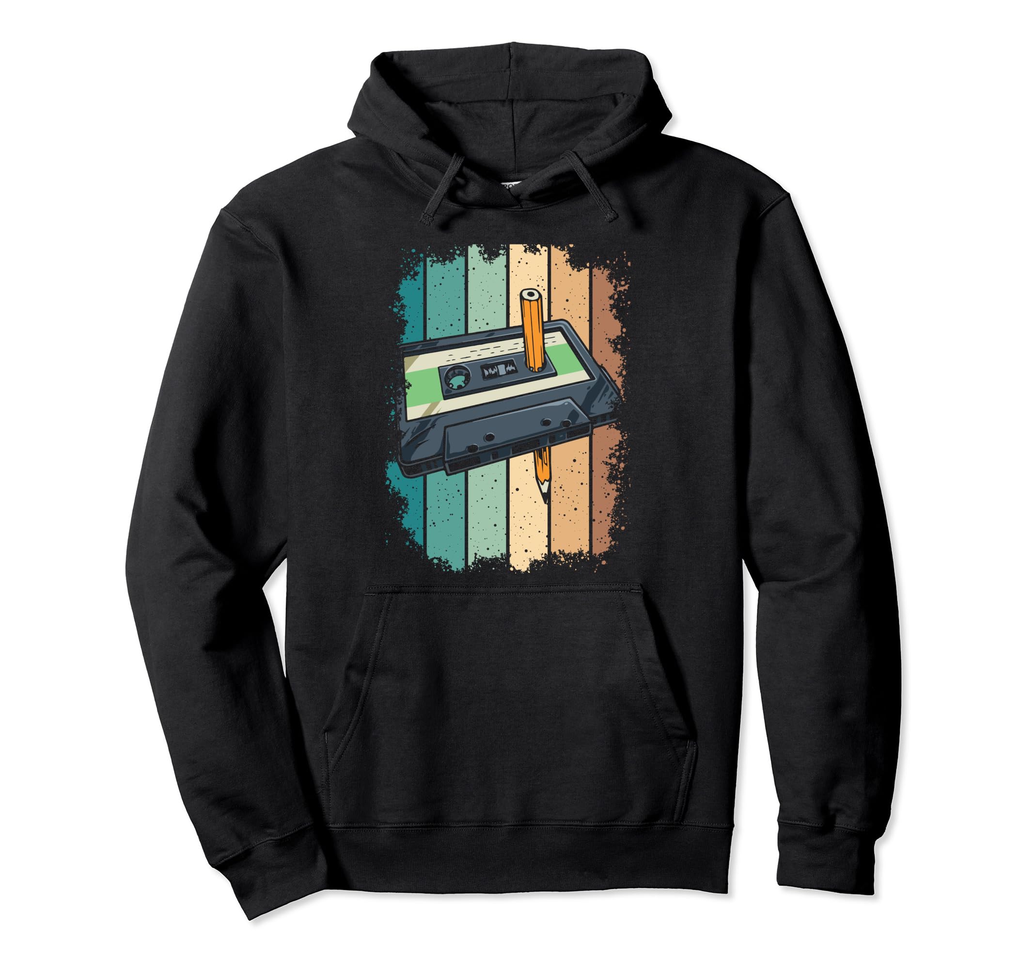 Music 80S 90S Pencil Winding Up Cassette Hoodie - Graphic Print Men Women - T-Shirt, Sweatshirt, Hoodie