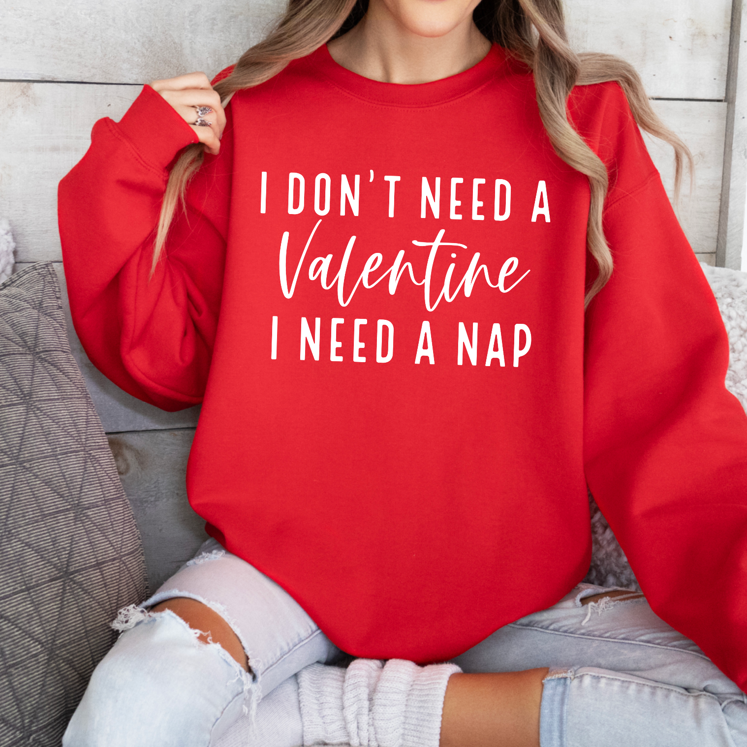 I Don'T Need A Valentine Nap Graphic Crewneck - Adult & Kids T-Shirts, Sweatshirts & Hoodies apparel design preview 1