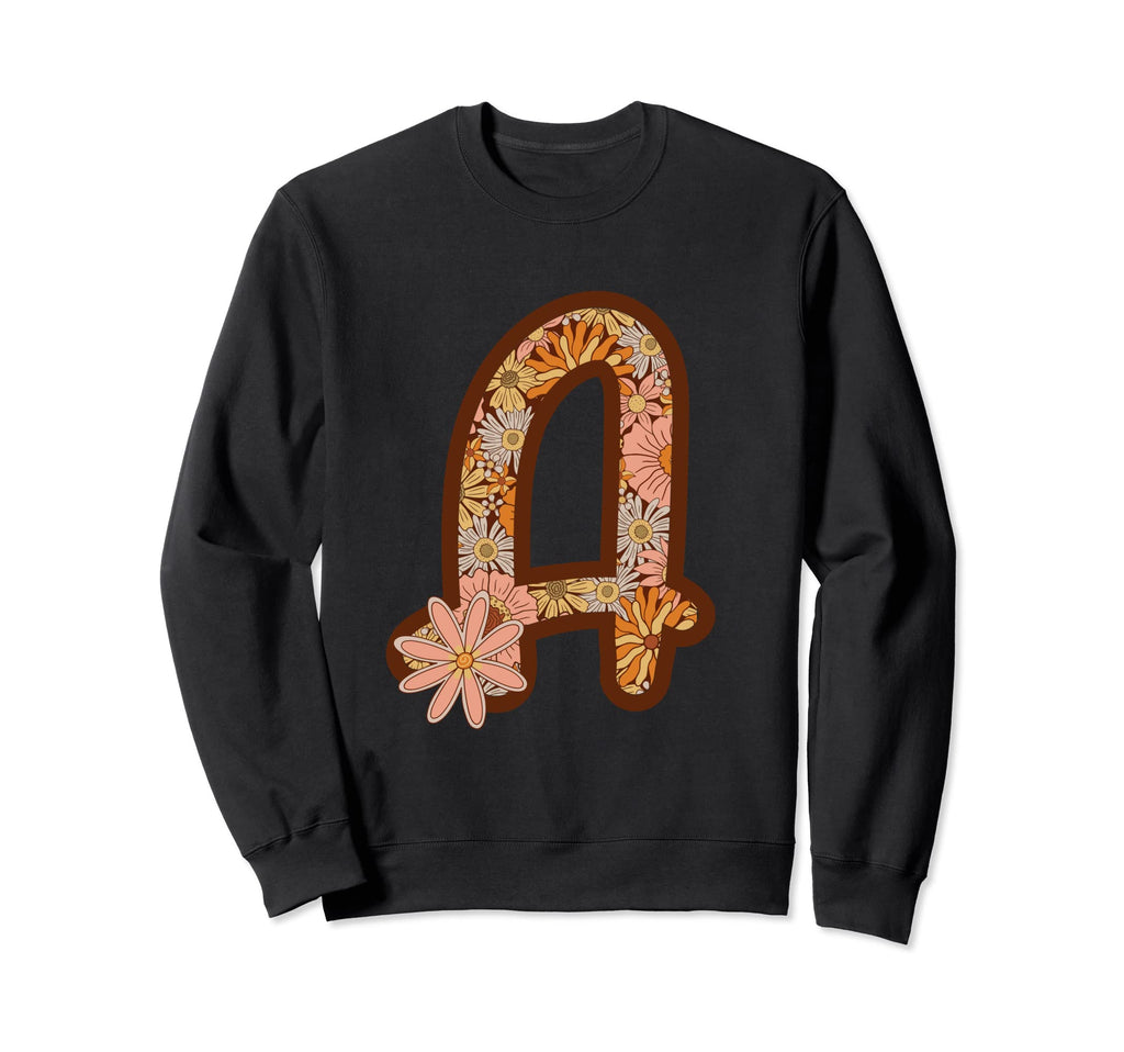 Boho Groovy Floral Letter Initial Sweatshirt - Trendy Graphic for Adults - T-Shirt, Sweatshirt, Hoodie