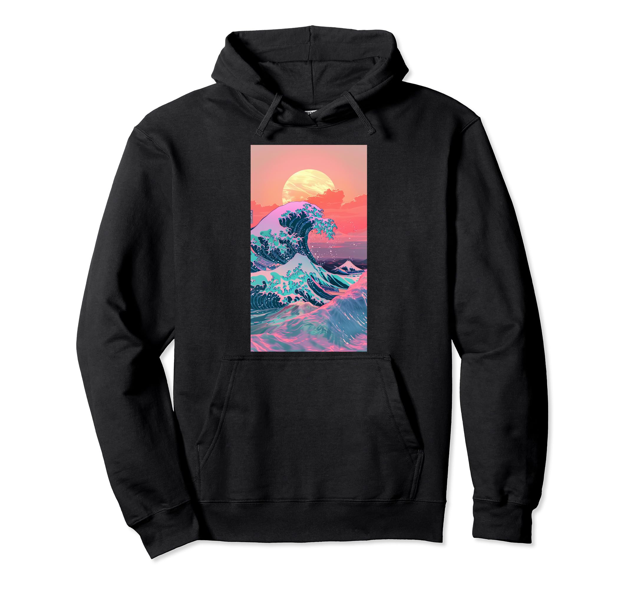 Vaporwave Aesthetic Great Ocean Wave Hoodie - Fun Novelty Design Men Women - T-Shirt, Sweatshirt, Hoodie