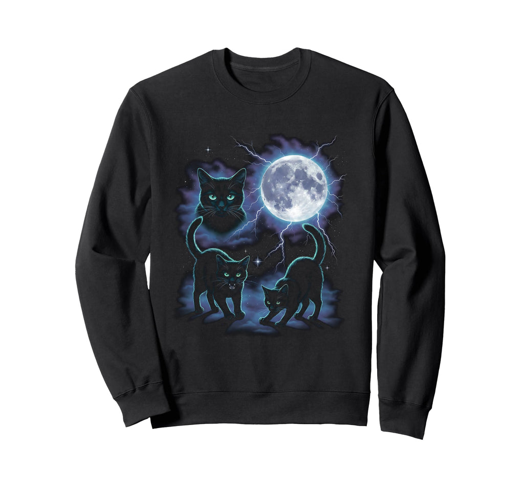 Black Cat 90S Aesthetic Moonlight Sweatshirt - Streetwear Style Men Women - T-Shirt, Sweatshirt, Hoodie