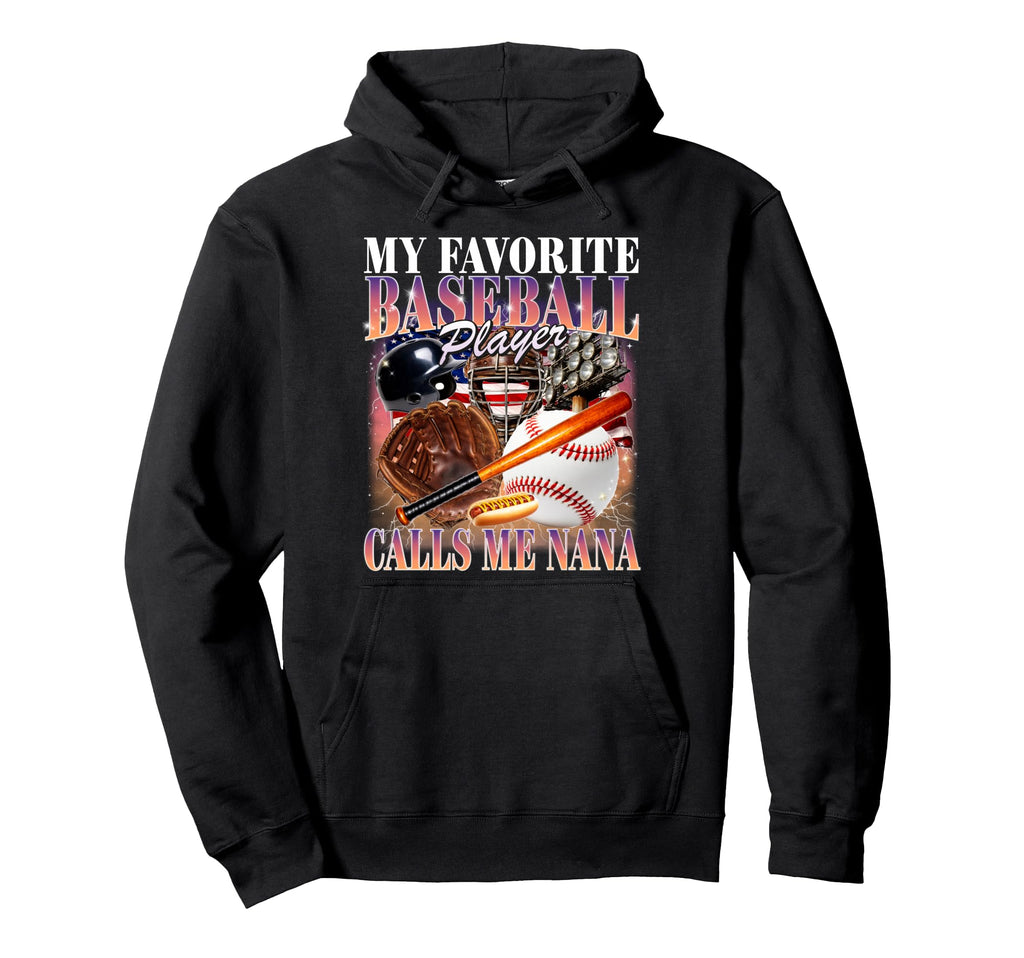 Baseball Player Calls Me Nana Usa Flag Hoodie - Graphic Print for Adults - T-Shirt, Sweatshirt, Hoodie