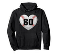 Baseball Number 60 Distressed Heart Hoodie - Unique Graphic Unisex - T-Shirt, Sweatshirt, Hoodie