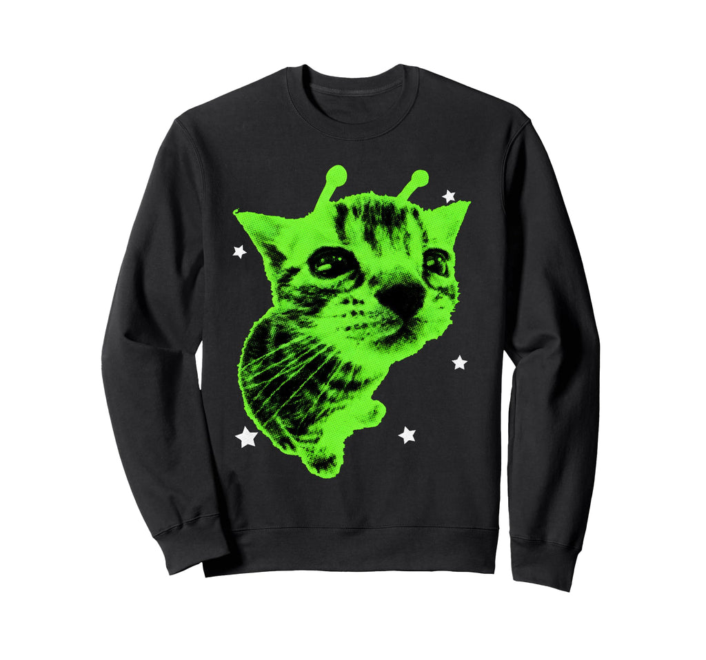 Y2K Alien Cat Meme Silly Cat Space Sweatshirt - Minimalist Print Unisex - T-Shirt, Sweatshirt, Hoodie