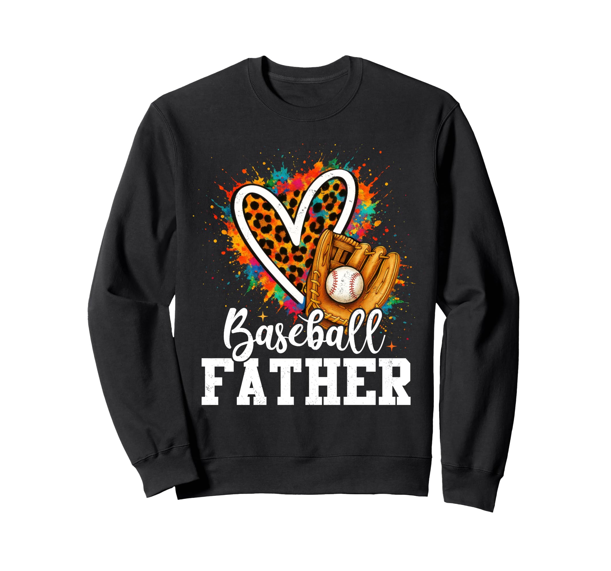 Baseball Father Leopard Heart Sweatshirt - Unique Graphic Men Women - T-Shirt, Sweatshirt, Hoodie