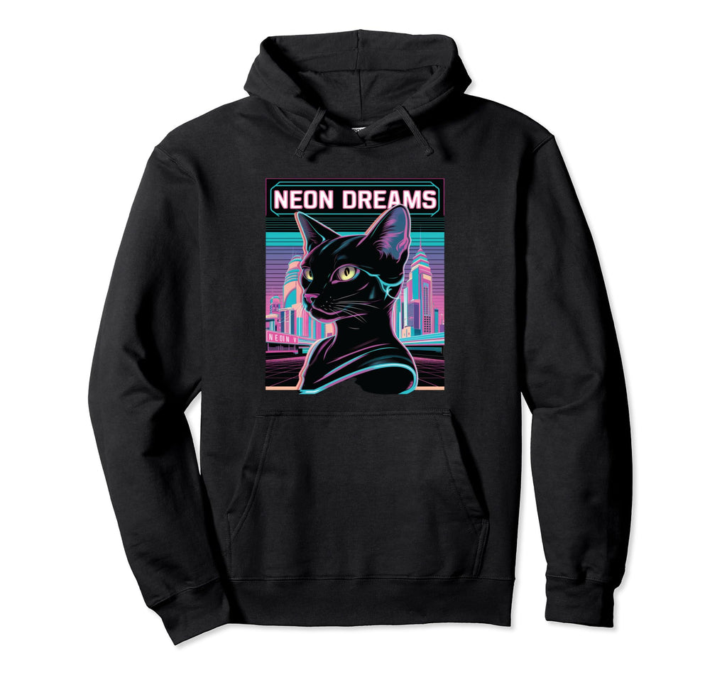 Vaporwave Cat Aesthetic Synthwave Cat Hoodie - Novelty Apparel Men Women - T-Shirt, Sweatshirt, Hoodie