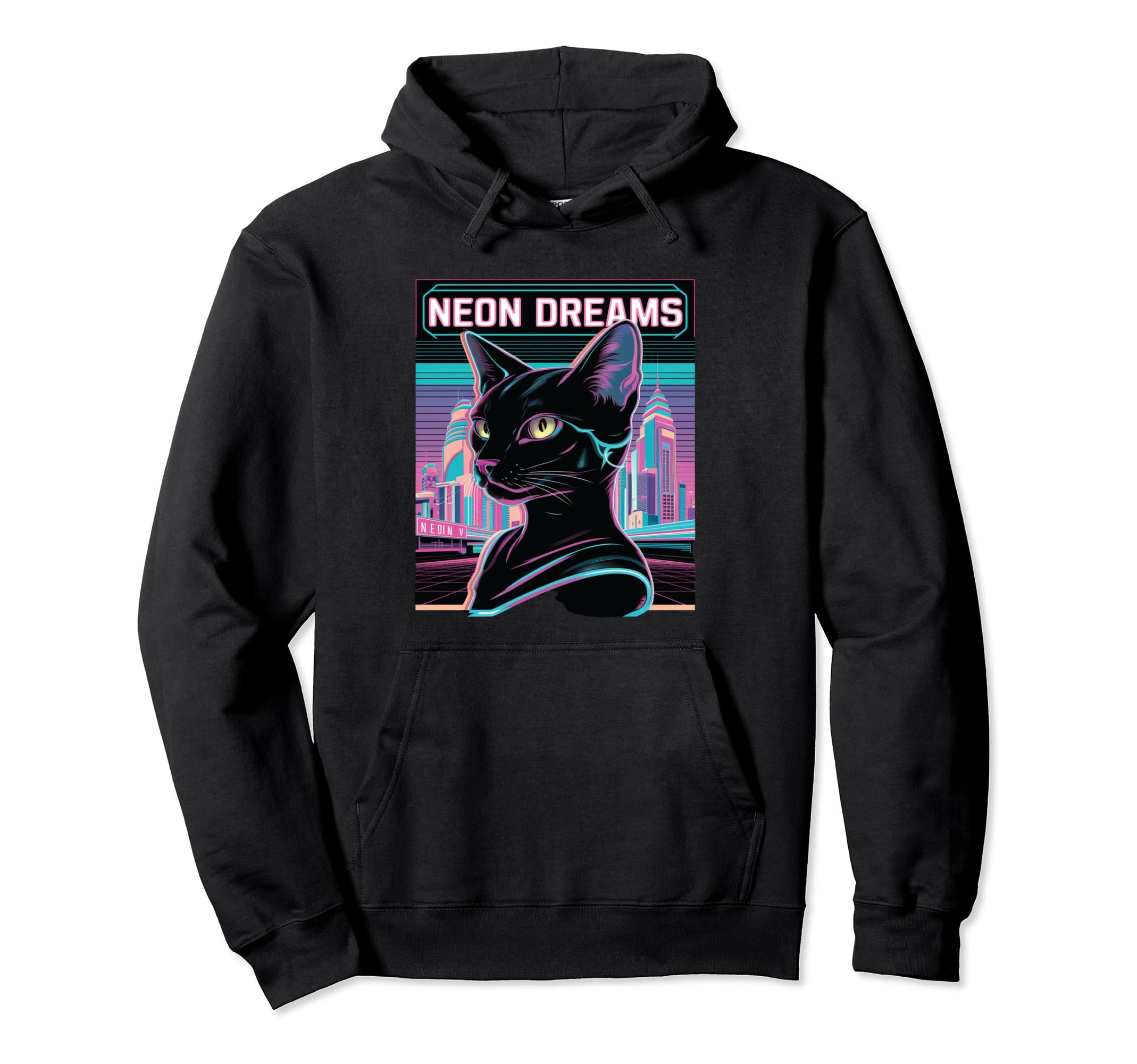 Vaporwave Cat Aesthetic Synthwave Cat Hoodie - Novelty Apparel Men Women - T-Shirt, Sweatshirt, Hoodie