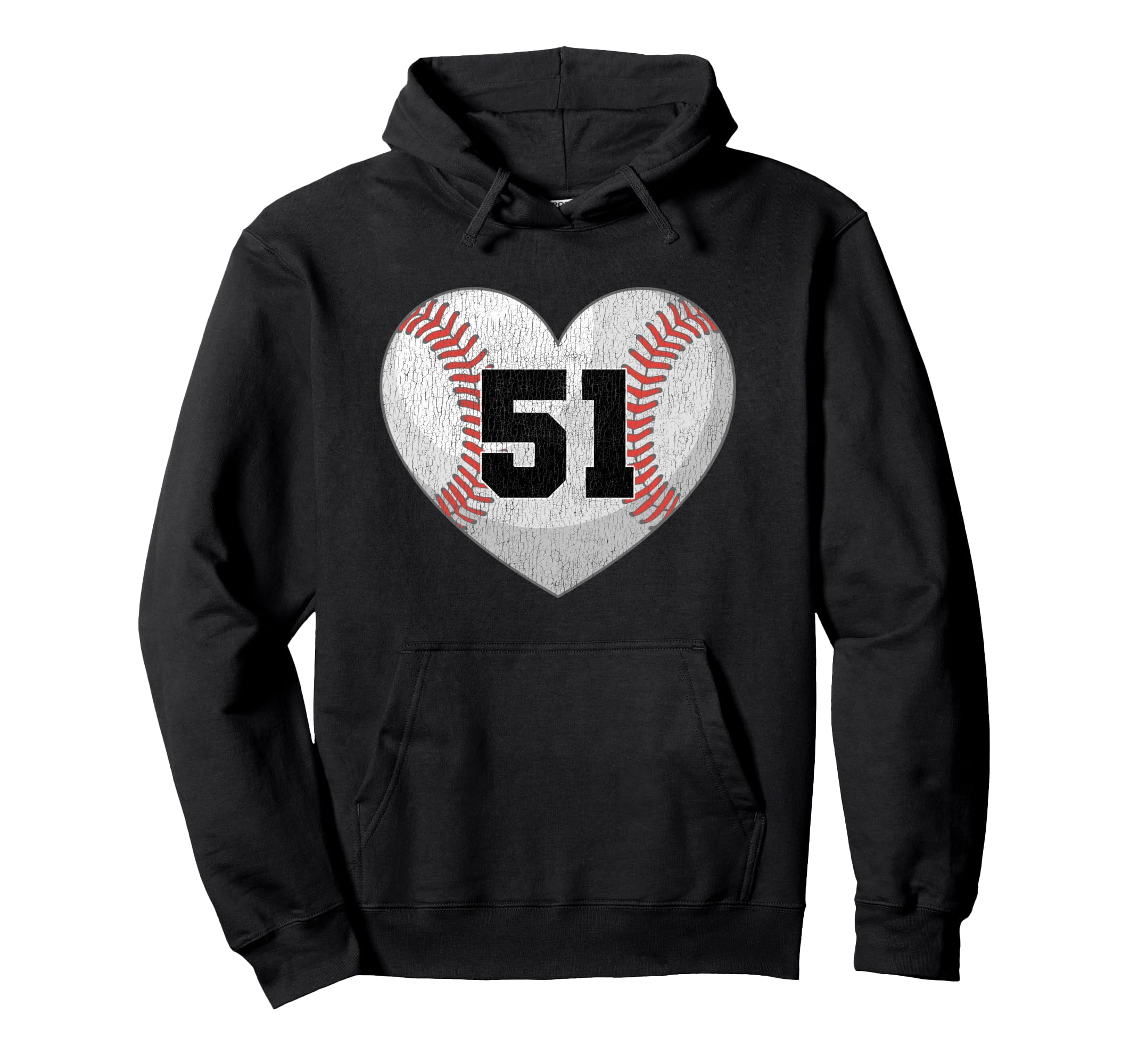 Baseball Number 51 Distressed Heart Hoodie - Trendy Graphic Men Women - T-Shirt, Sweatshirt, Hoodie