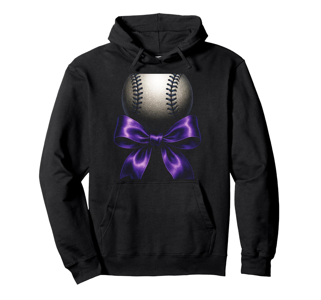 Baseball Mama Purple Bow Sport Festive Hoodie - Trendy Graphic Unisex - T-Shirt, Sweatshirt, Hoodie