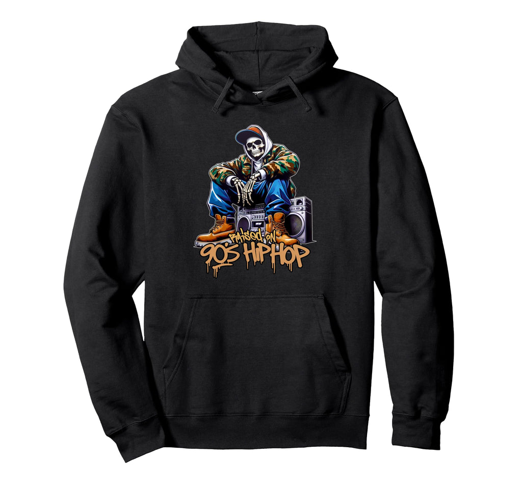 Raised 90S Hip Hop Dope Skeleton Hoodie - Novelty Apparel Men Women - T-Shirt, Sweatshirt, Hoodie