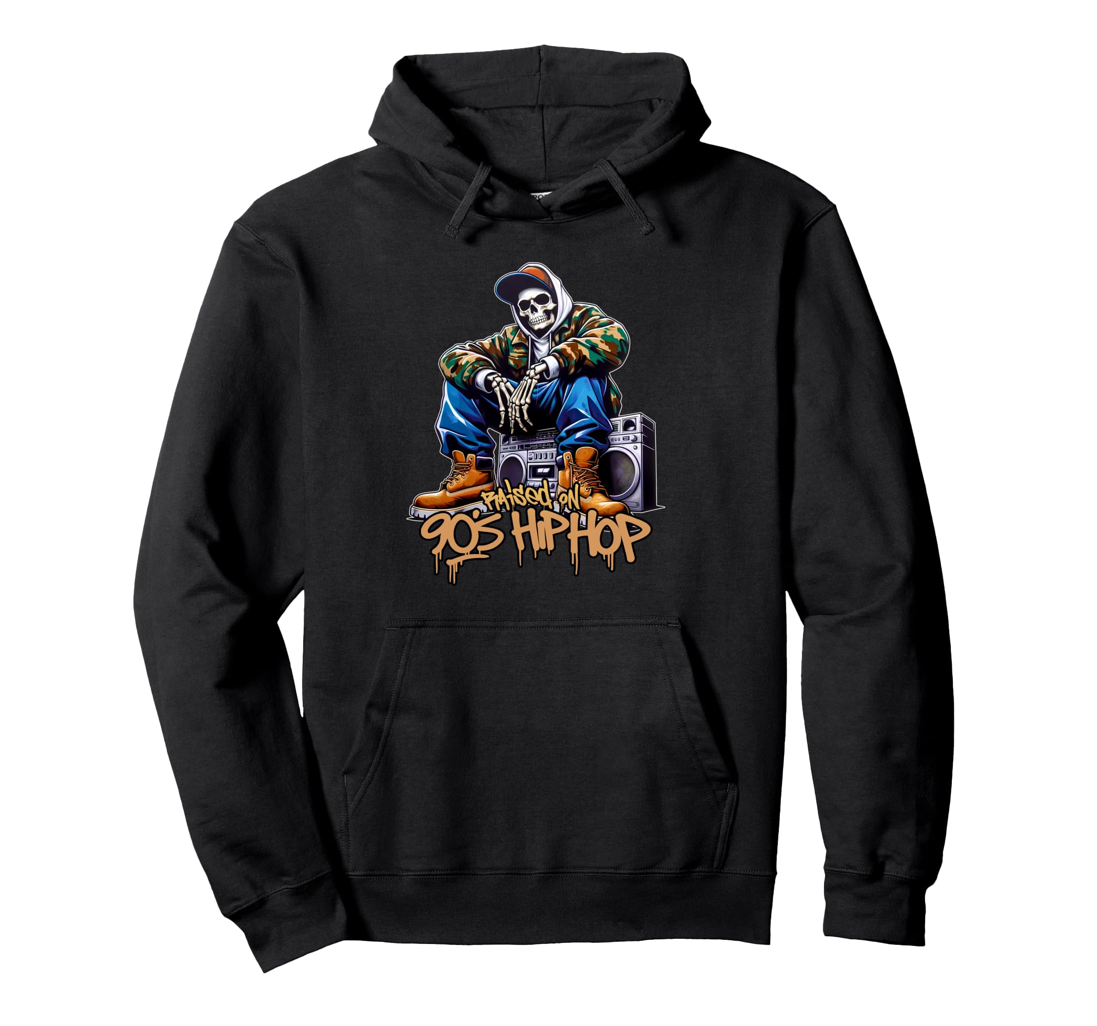 Raised 90S Hip Hop Dope Skeleton Hoodie - Novelty Apparel Men Women - T-Shirt, Sweatshirt, Hoodie