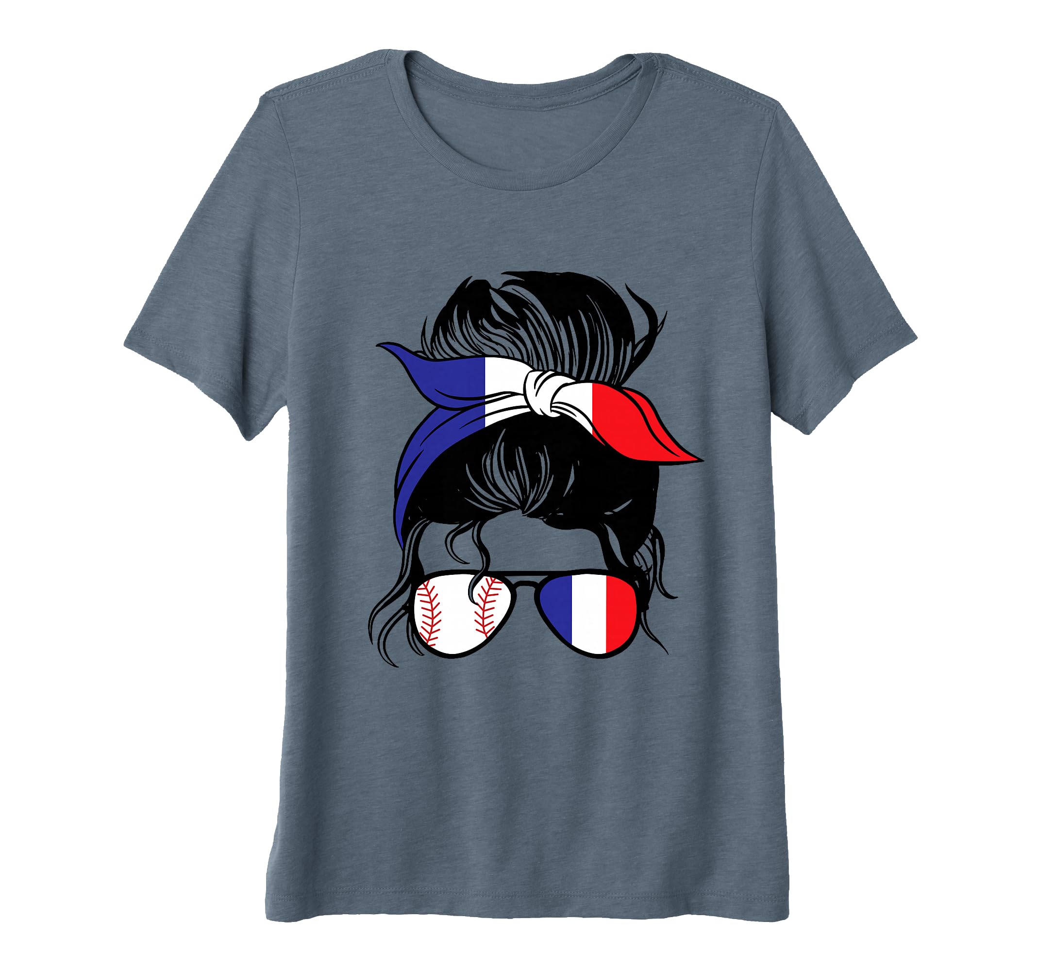 France Baseball Mom Messy Bun French T-Shirt - Unique Graphic Men Women - T-Shirt, Sweatshirt, Hoodie