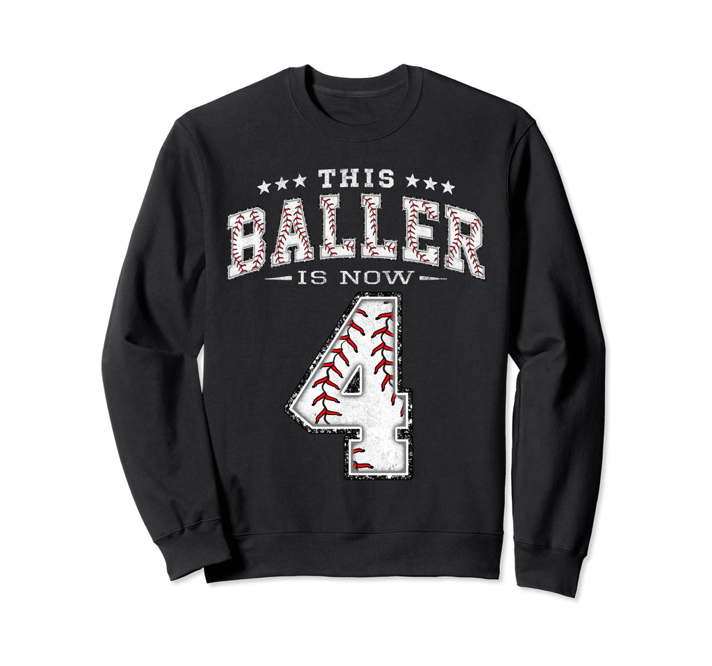 4 Years Old Birthday Baseball Sweatshirt - Aesthetic Graphic for Adults - T-Shirt, Sweatshirt, Hoodie