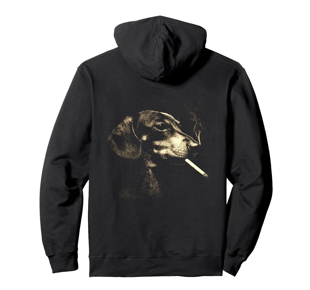 Dachshund Smoking Cigarette Grunge Hoodie - Fun Novelty Design Men Women - T-Shirt, Sweatshirt, Hoodie