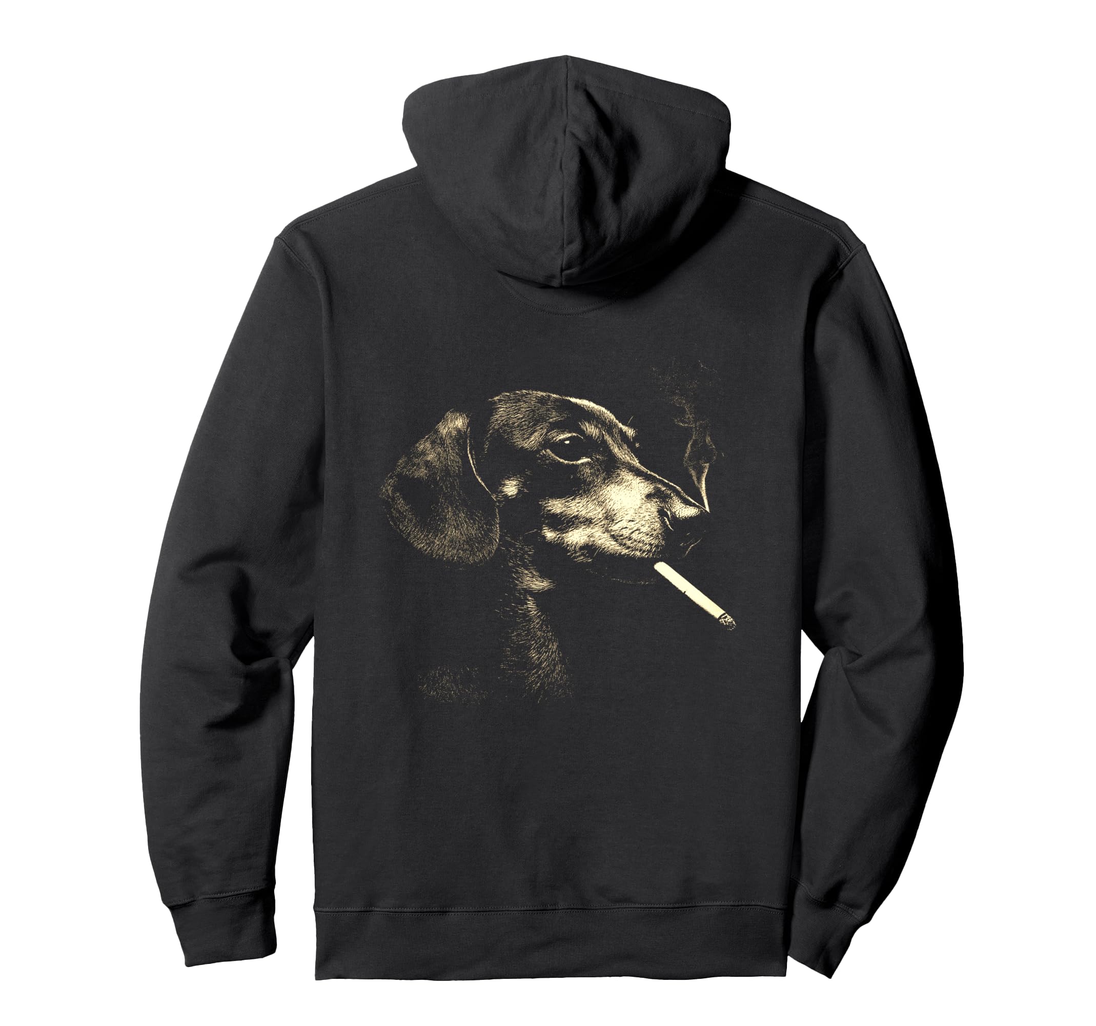 Dachshund Smoking Cigarette Grunge Hoodie - Fun Novelty Design Men Women - T-Shirt, Sweatshirt, Hoodie