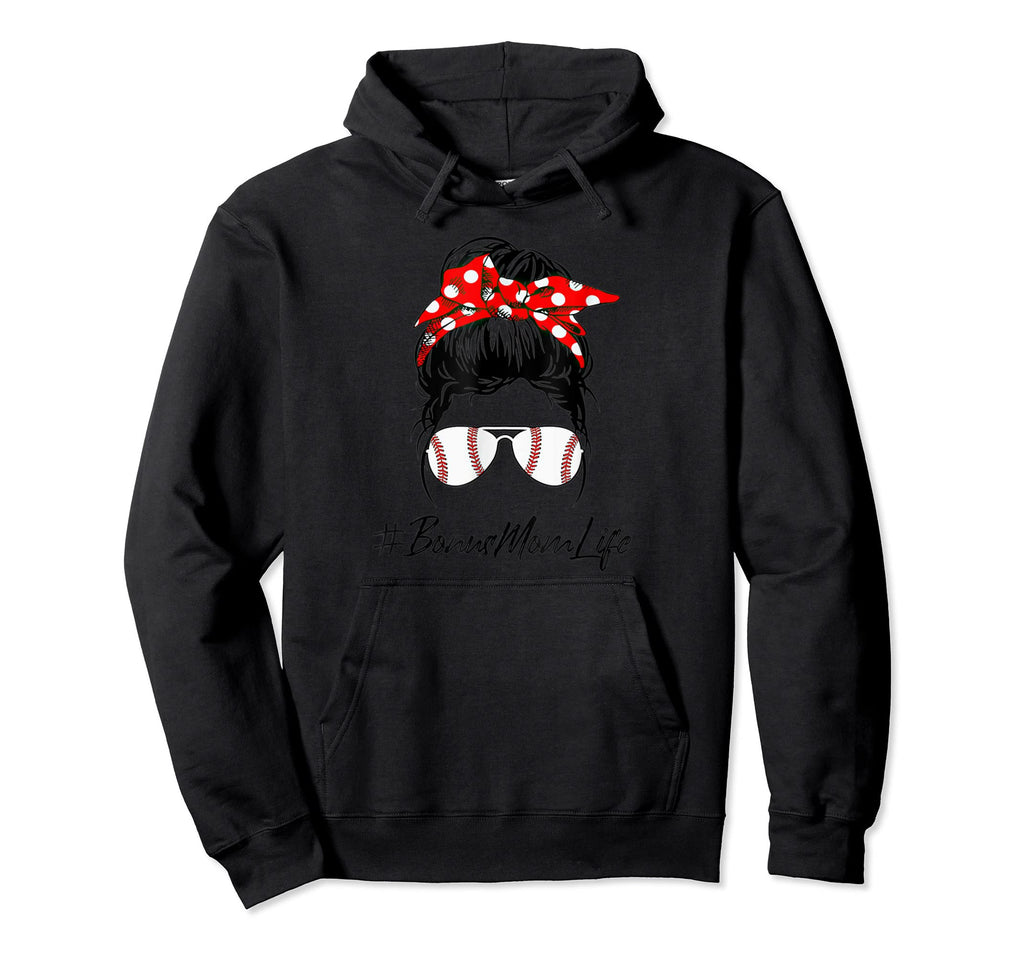 5 Baseball Bonus Mom Life Messy Bun Hoodie - Unique Graphic Unisex - T-Shirt, Sweatshirt, Hoodie